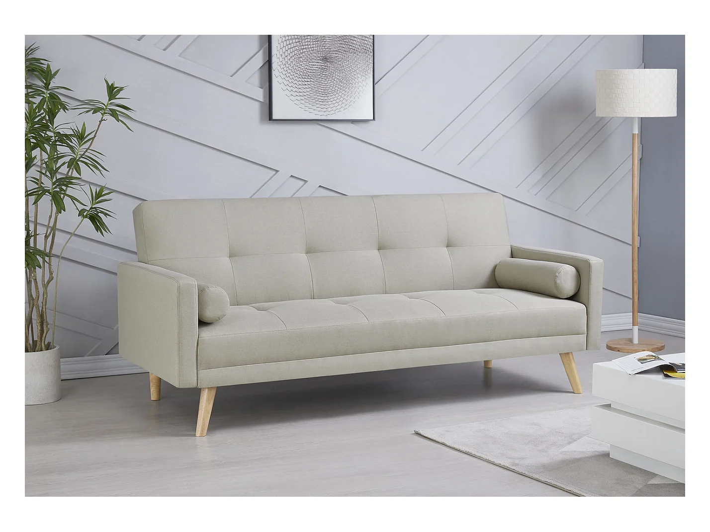 Divano convertibile scandinavo 3 posti in tessuto beige WOODEN