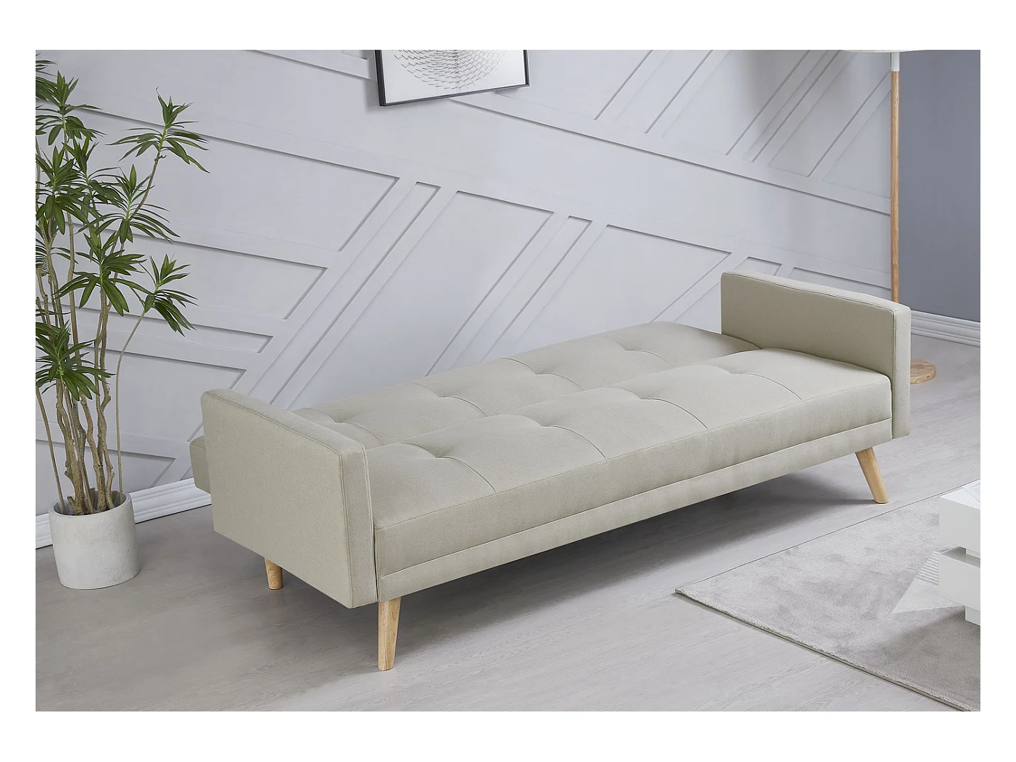 Divano convertibile scandinavo 3 posti in tessuto beige WOODEN