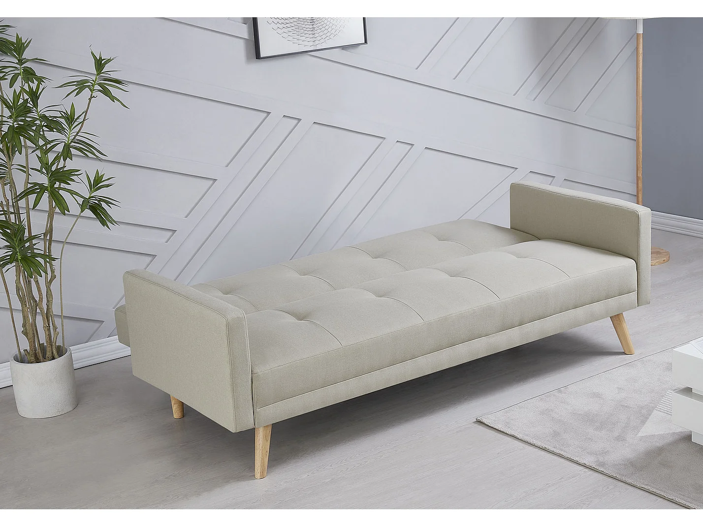 Canapé convertible clic-clac 3 places en tissu beige WOODEN
