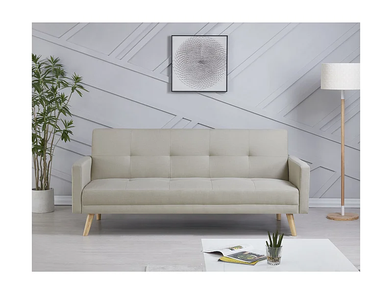 Divano convertibile scandinavo 3 posti in tessuto beige WOODEN