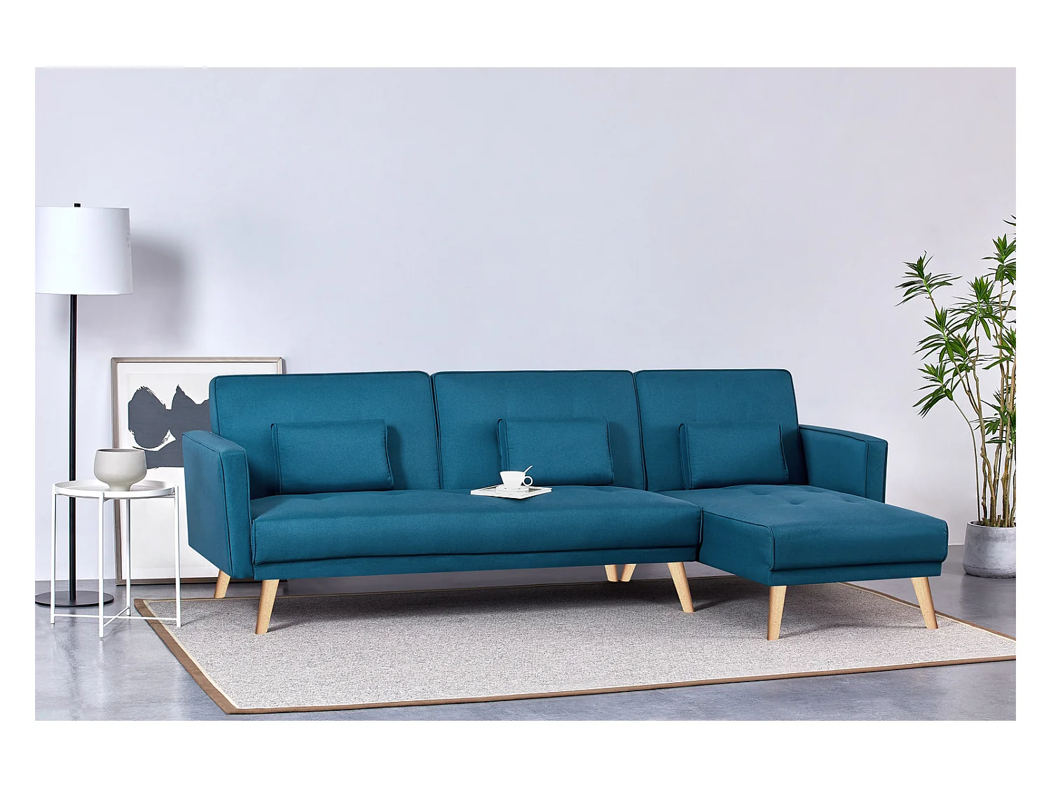 Ecksofa Modulares 4-Sitzer mit Stoffbezug, entenblau GRACE
