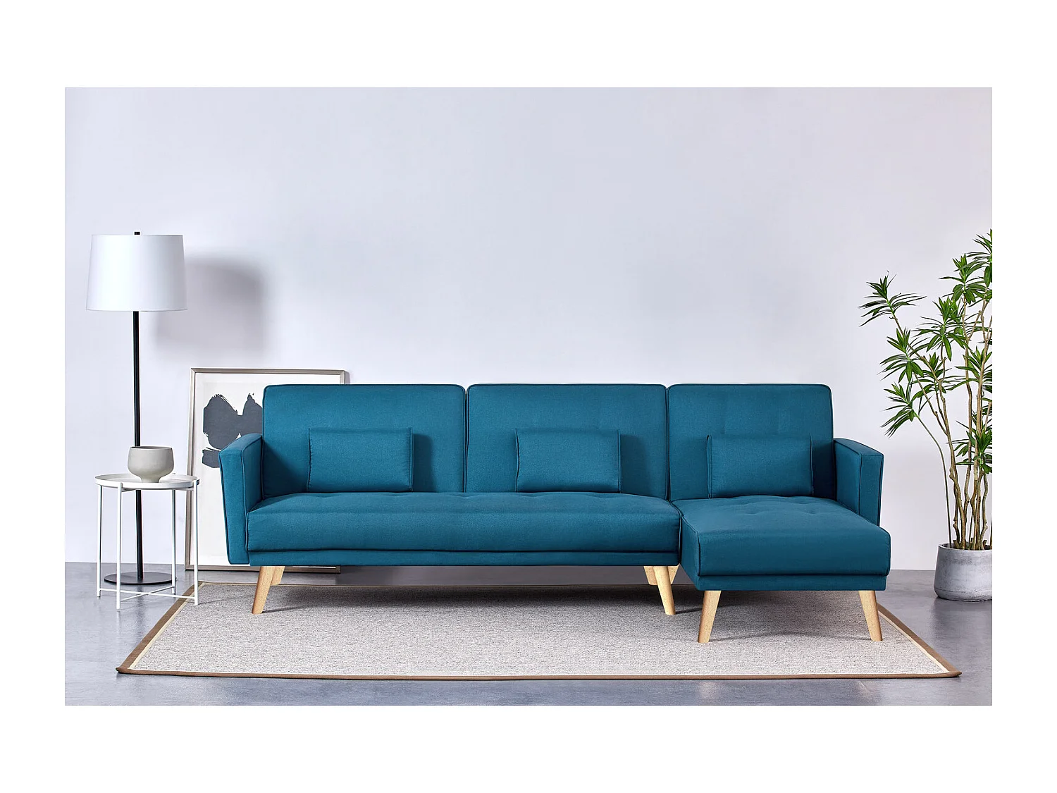 Sofá de canto reversível e conversível azul pato GRACE Escandinavo Moderno