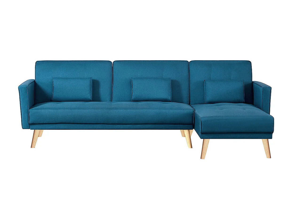 Canapé d'angle réversible et convertible 4 places en tissu bleu canard GRACE