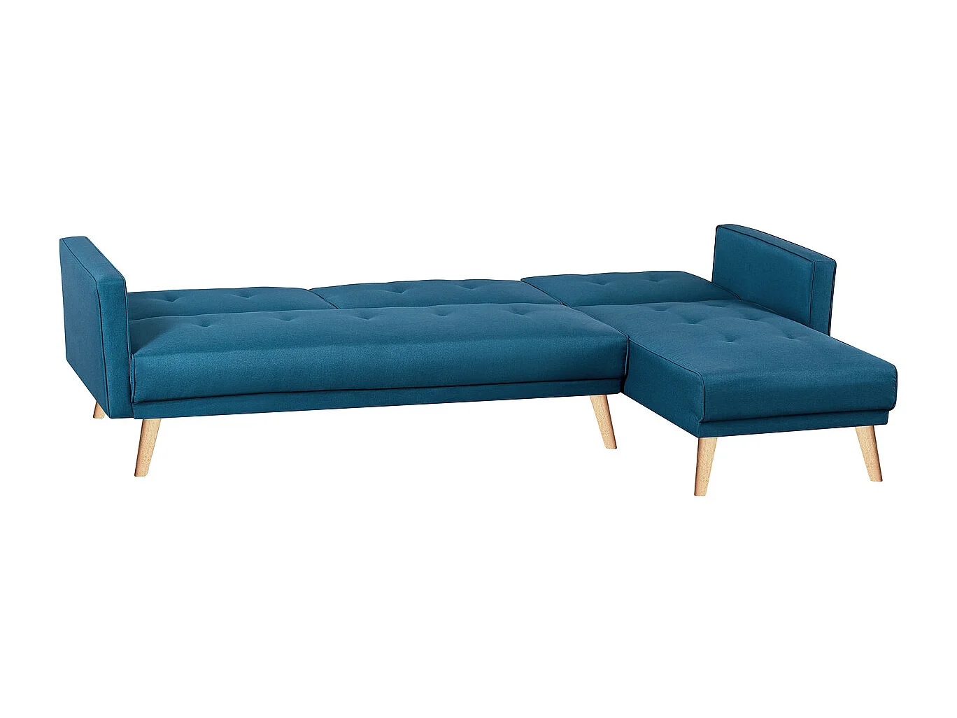 Canapé d'angle réversible et convertible 4 places en tissu bleu canard GRACE