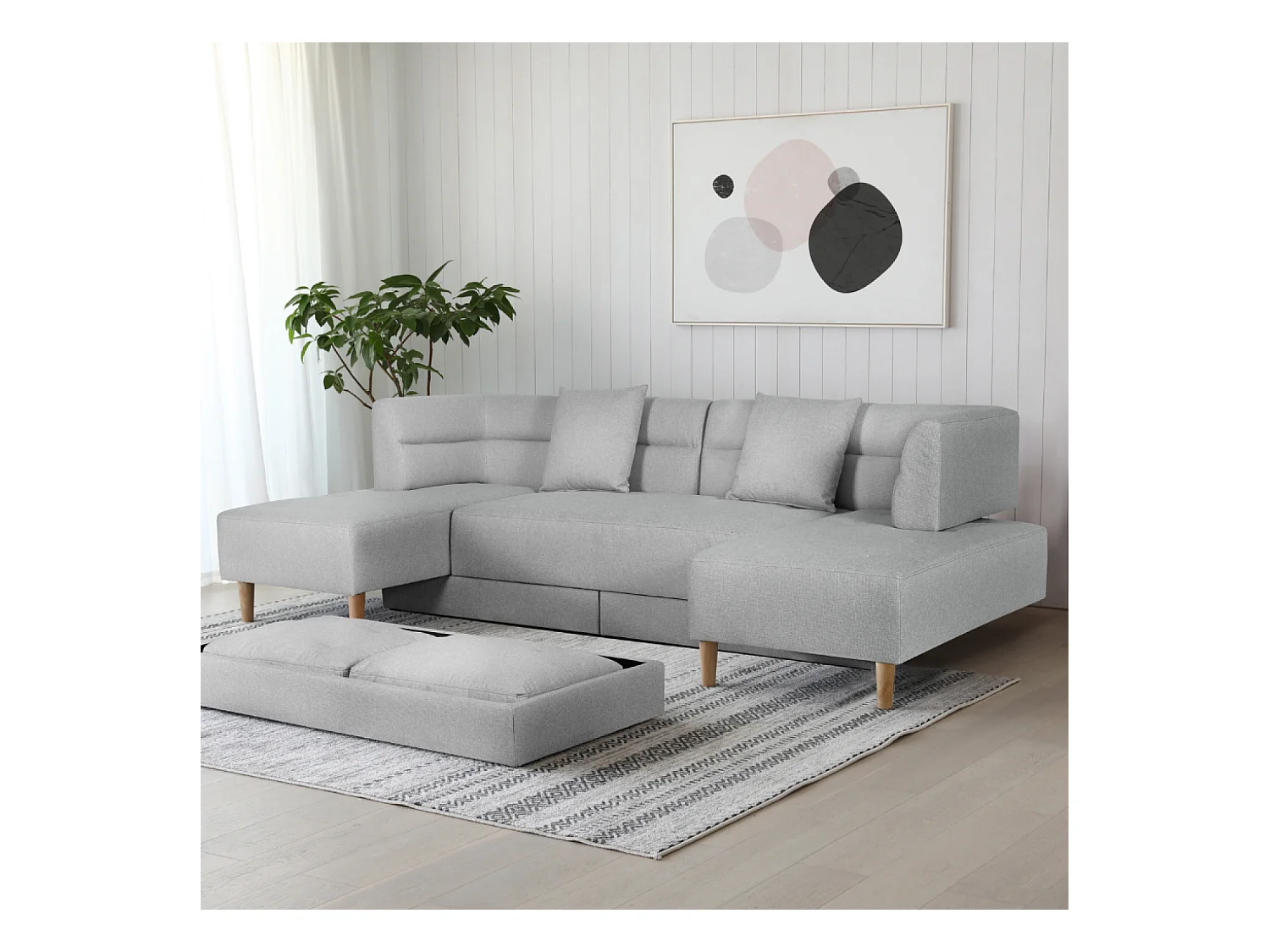 4-Sitzer-Multifunktionssofa aus Stoff, hellgrau BERGA