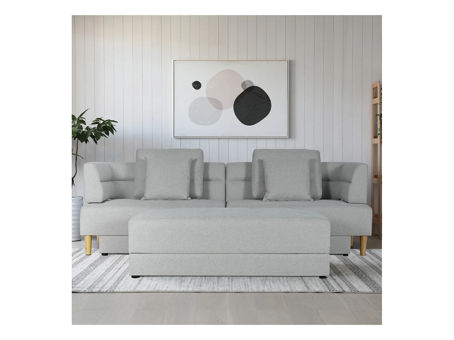 4-Sitzer-Multifunktionssofa aus Stoff, hellgrau BERGA