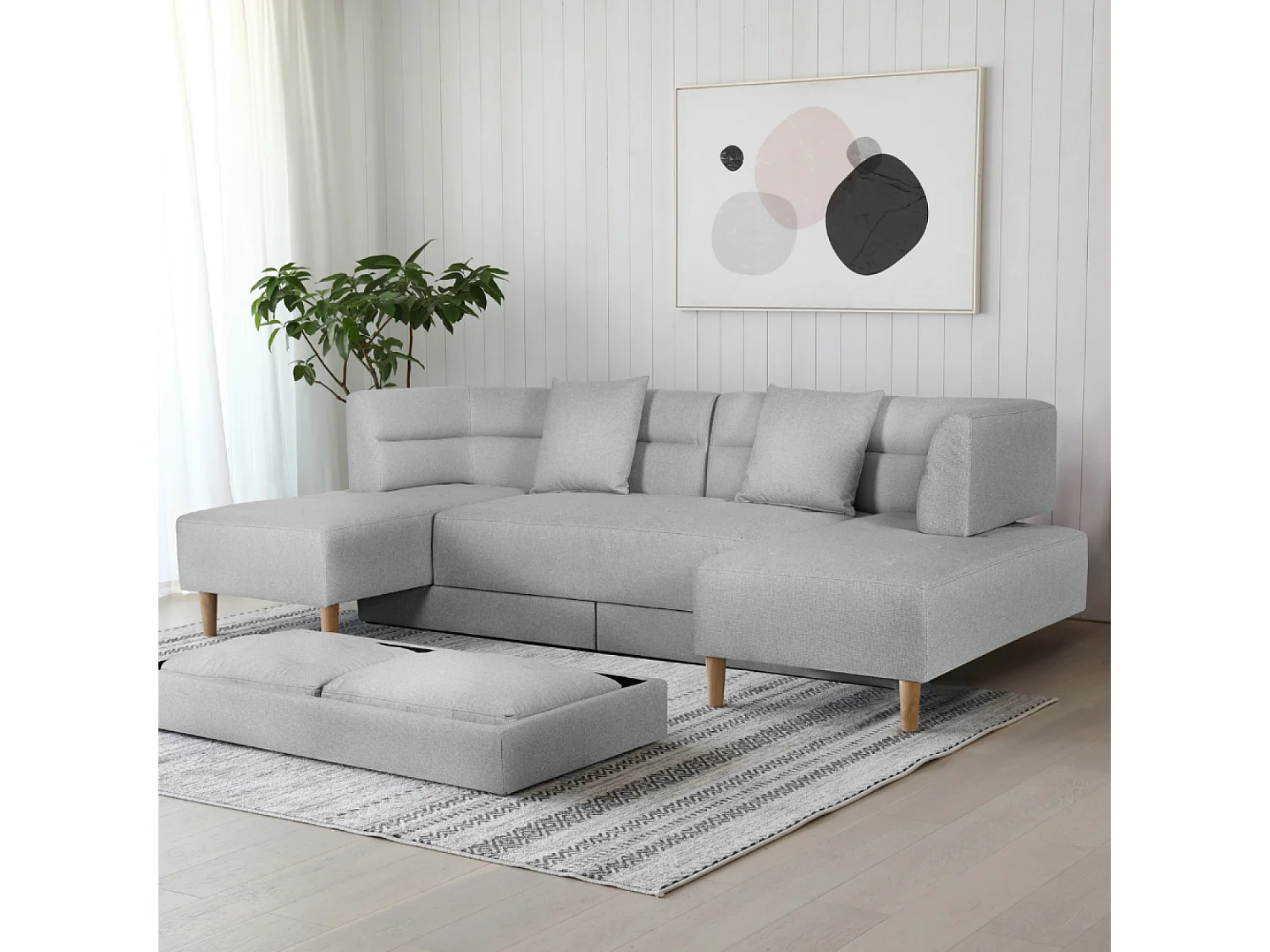 Canapé multifonction 4 places en tissu gris clair BERGA