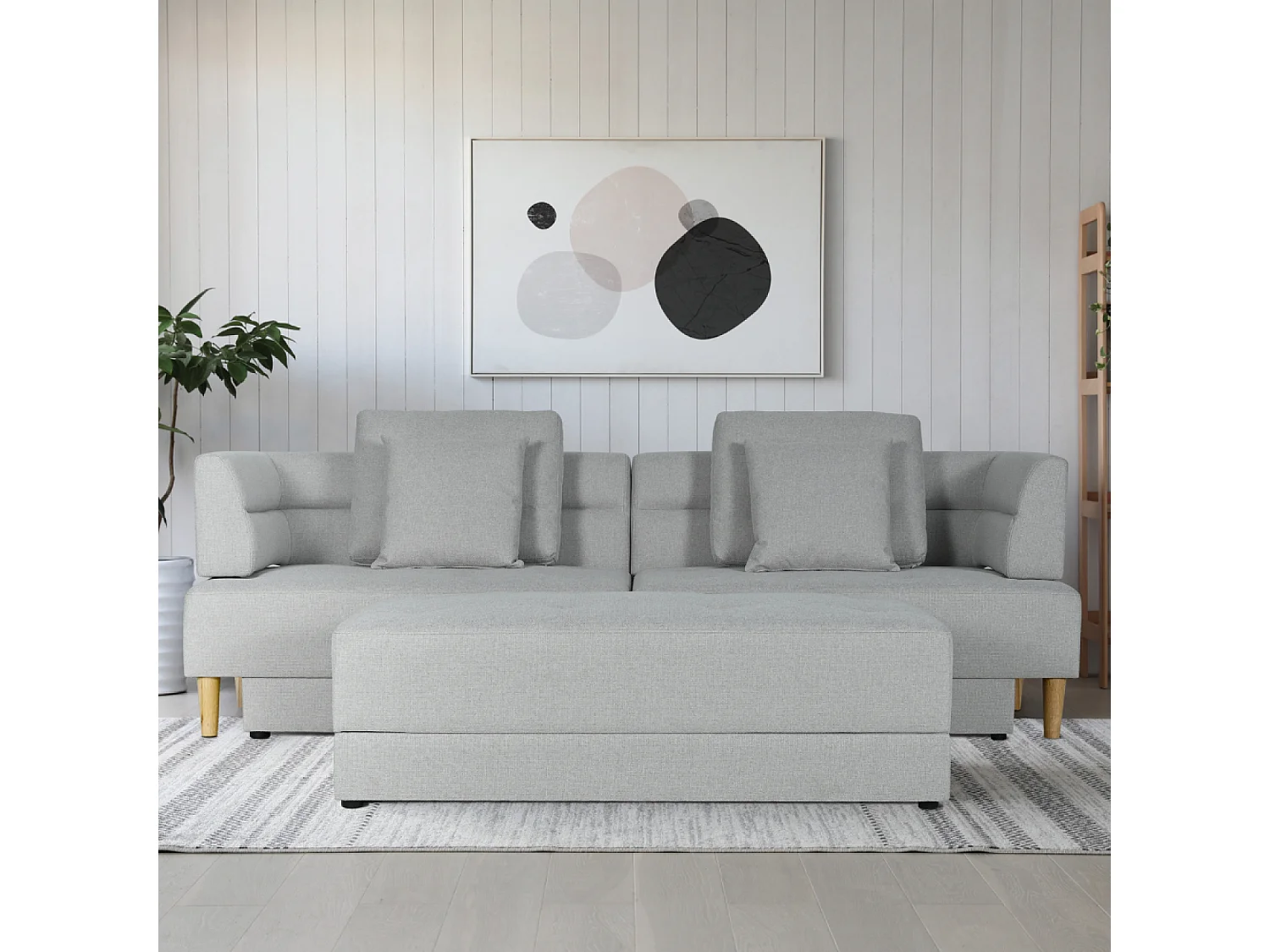 Canapé multifonction 4 places en tissu gris clair BERGA