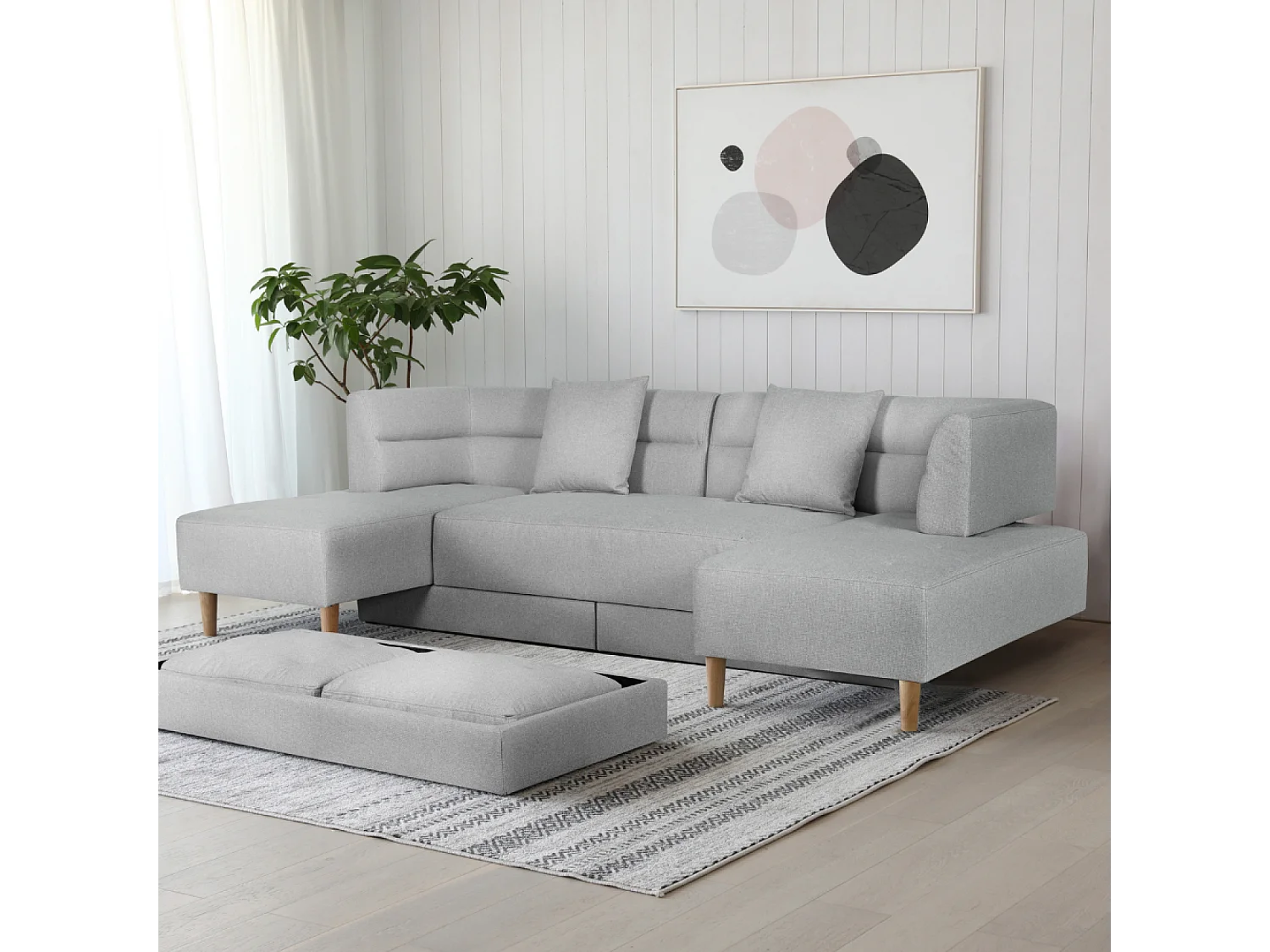 Canapé multifonction 4 places en tissu gris clair BERGA