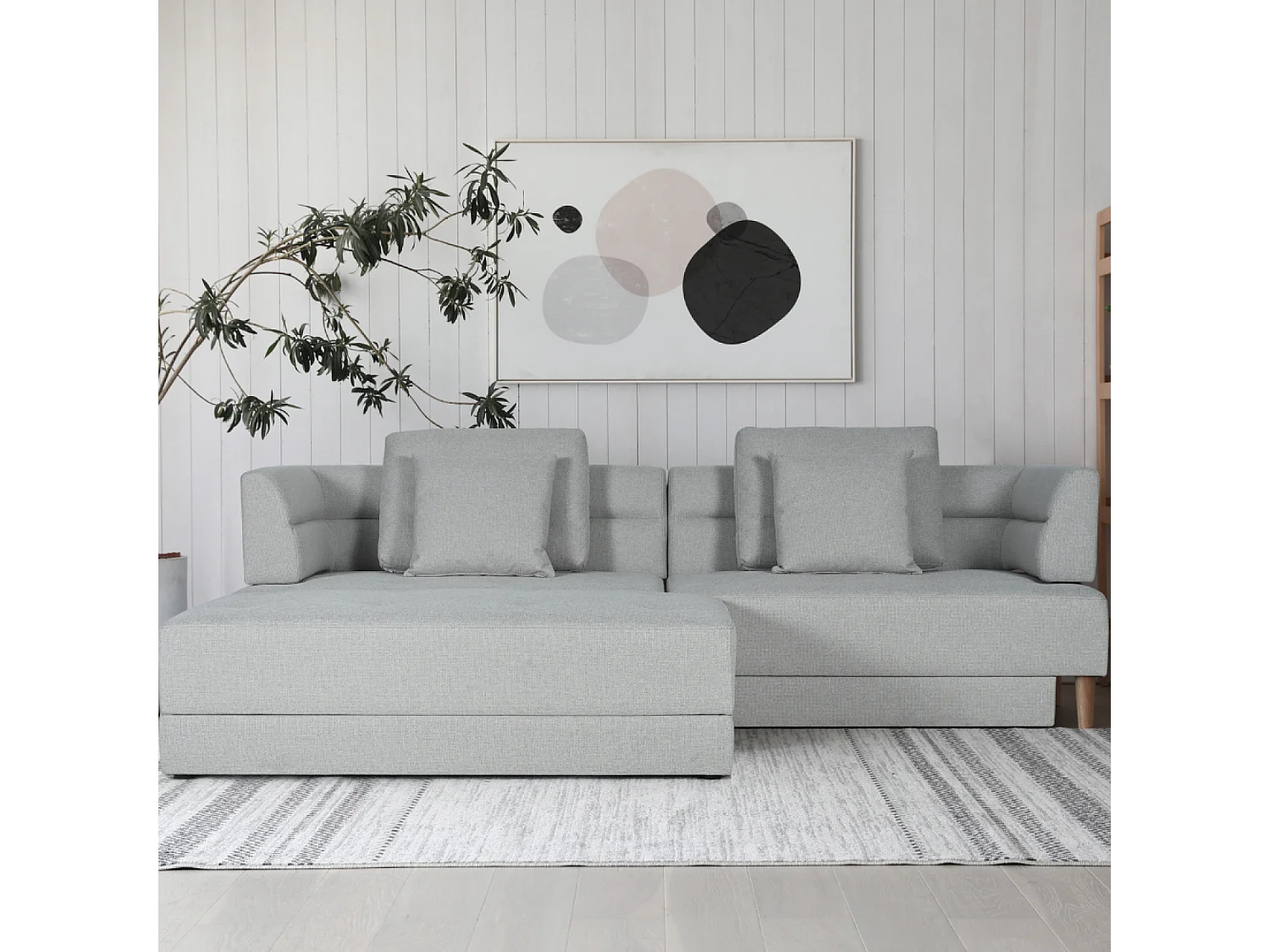 Canapé multifonction 4 places en tissu gris clair BERGA