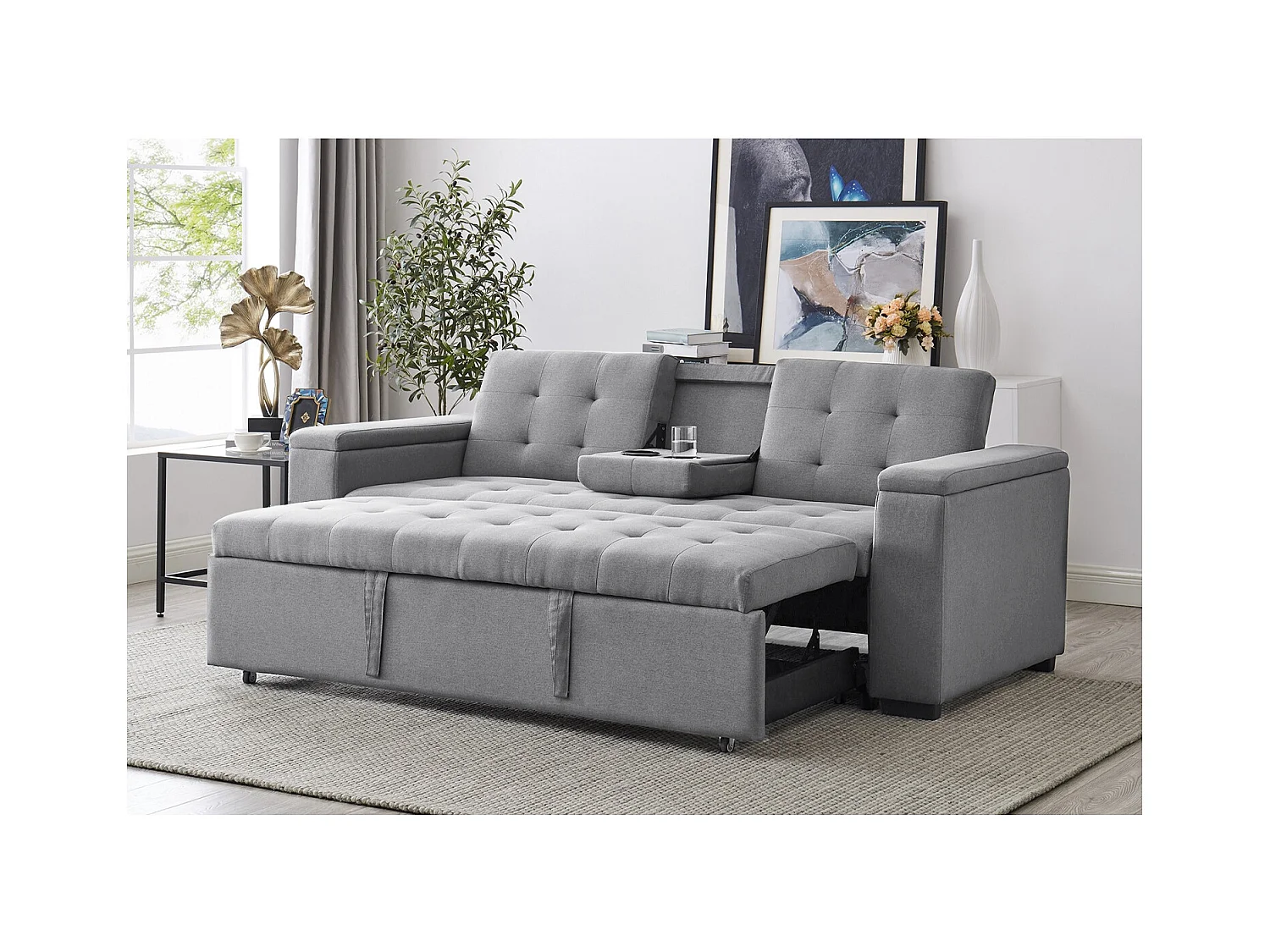 Canapé convertible 3 places en tissu gris clair NOHO