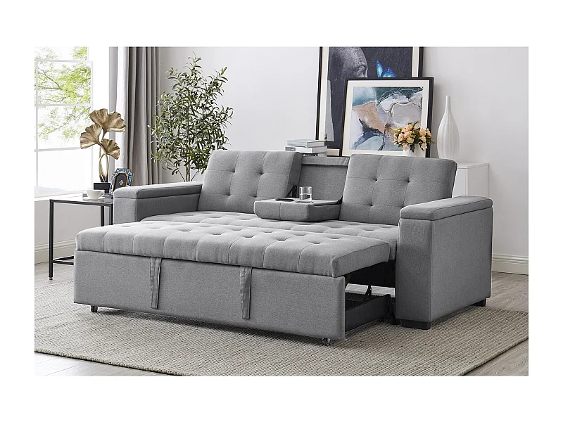 Canapé convertible 3 places en tissu gris clair NOHO