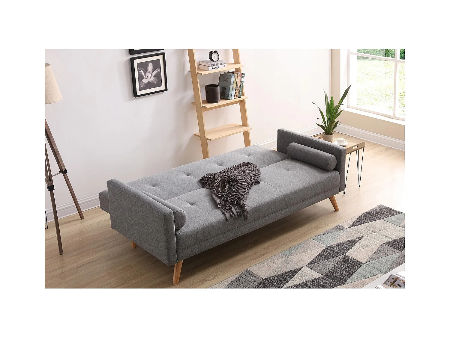 Sofá convertible 3 plazas de tela gris WOODEN