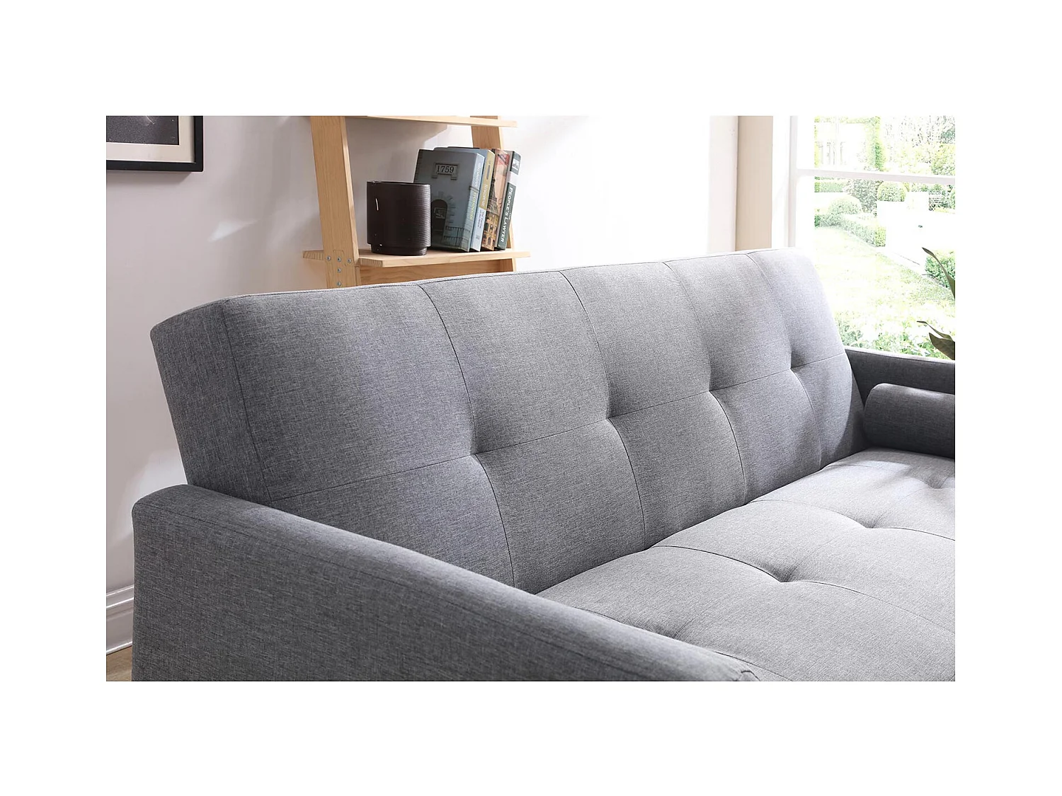 Sofá convertible 3 plazas de tela gris WOODEN