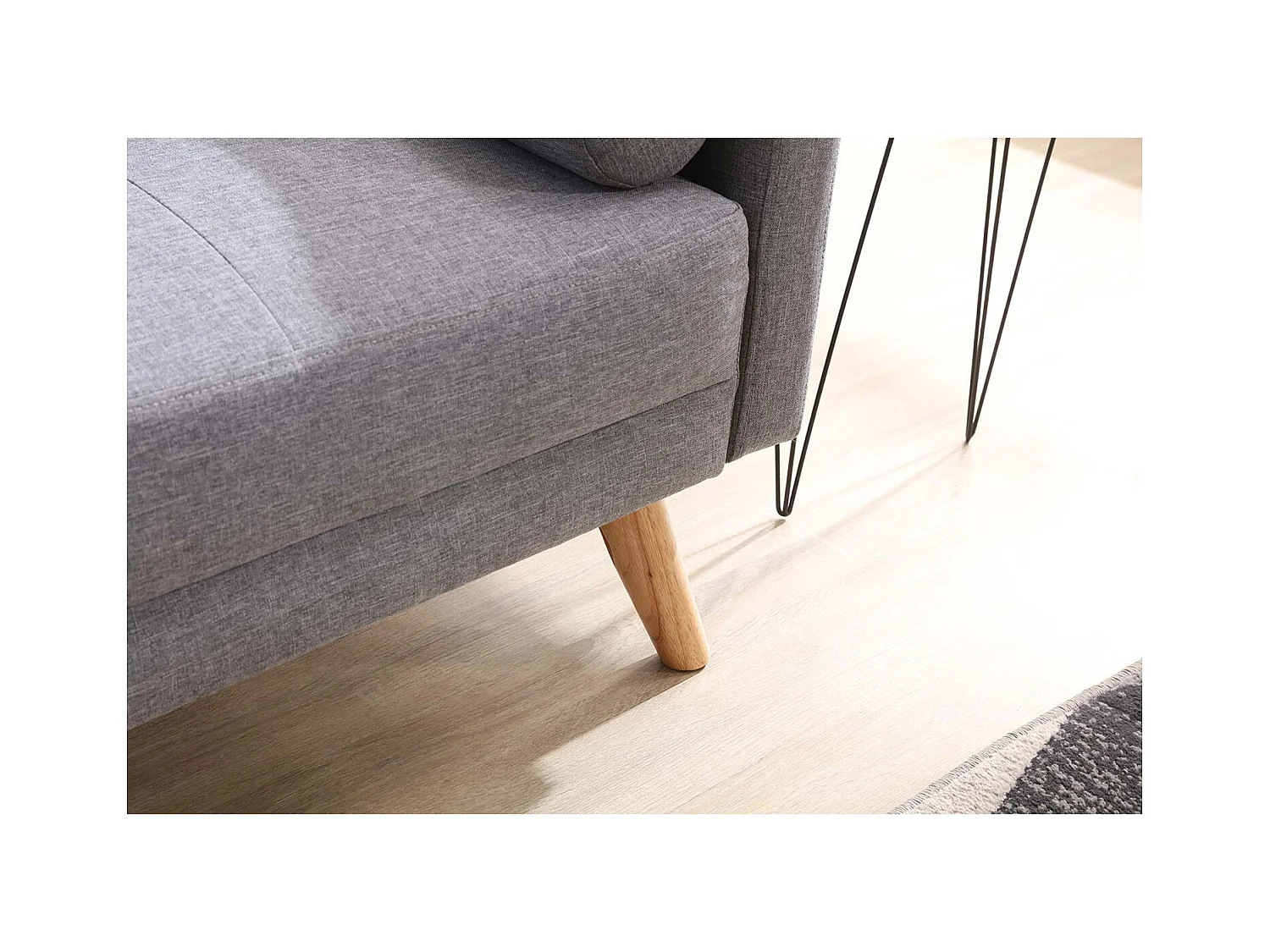 Sofá convertible 3 plazas de tela gris WOODEN