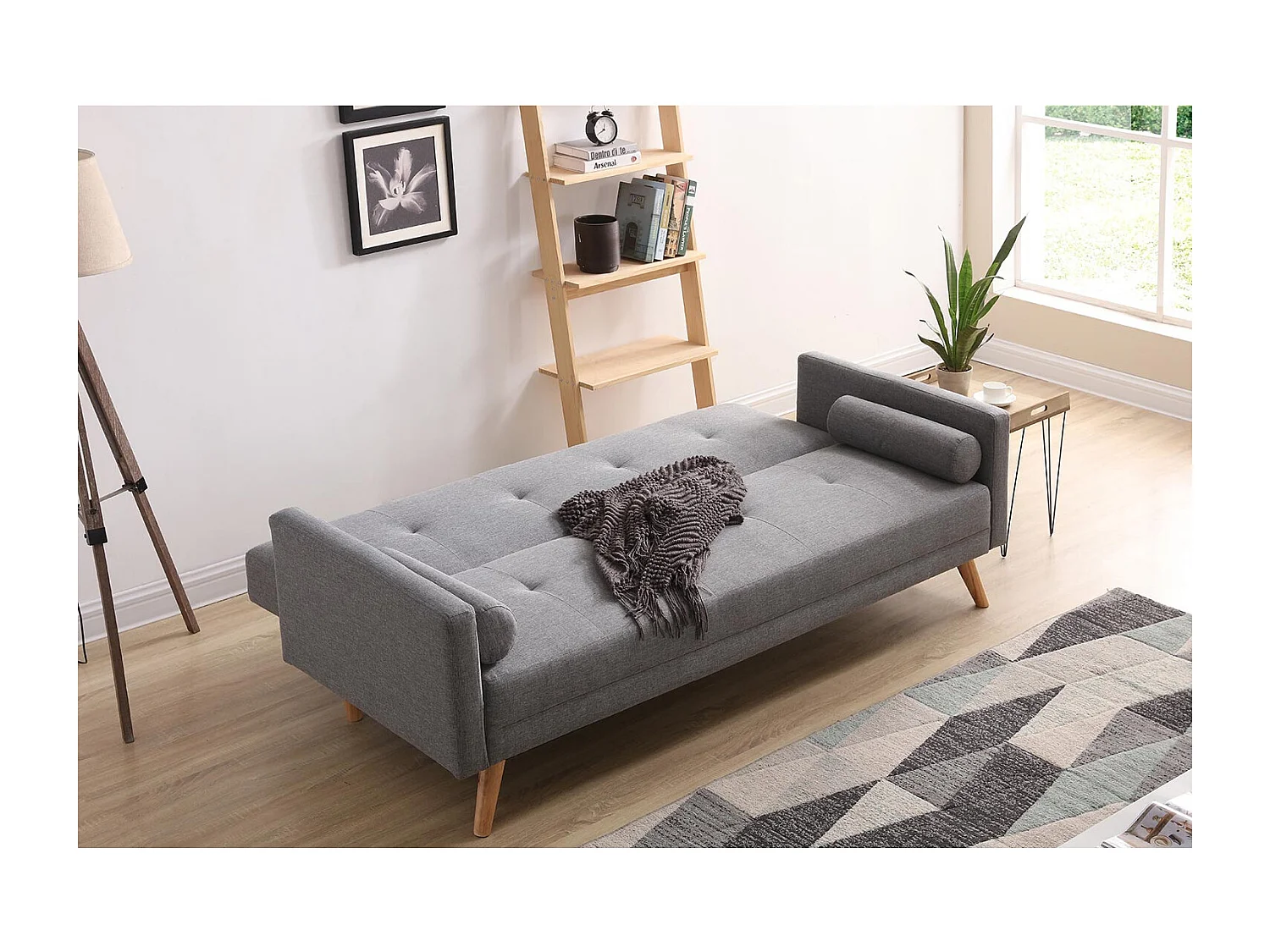 Sofá convertible 3 plazas de tela gris WOODEN