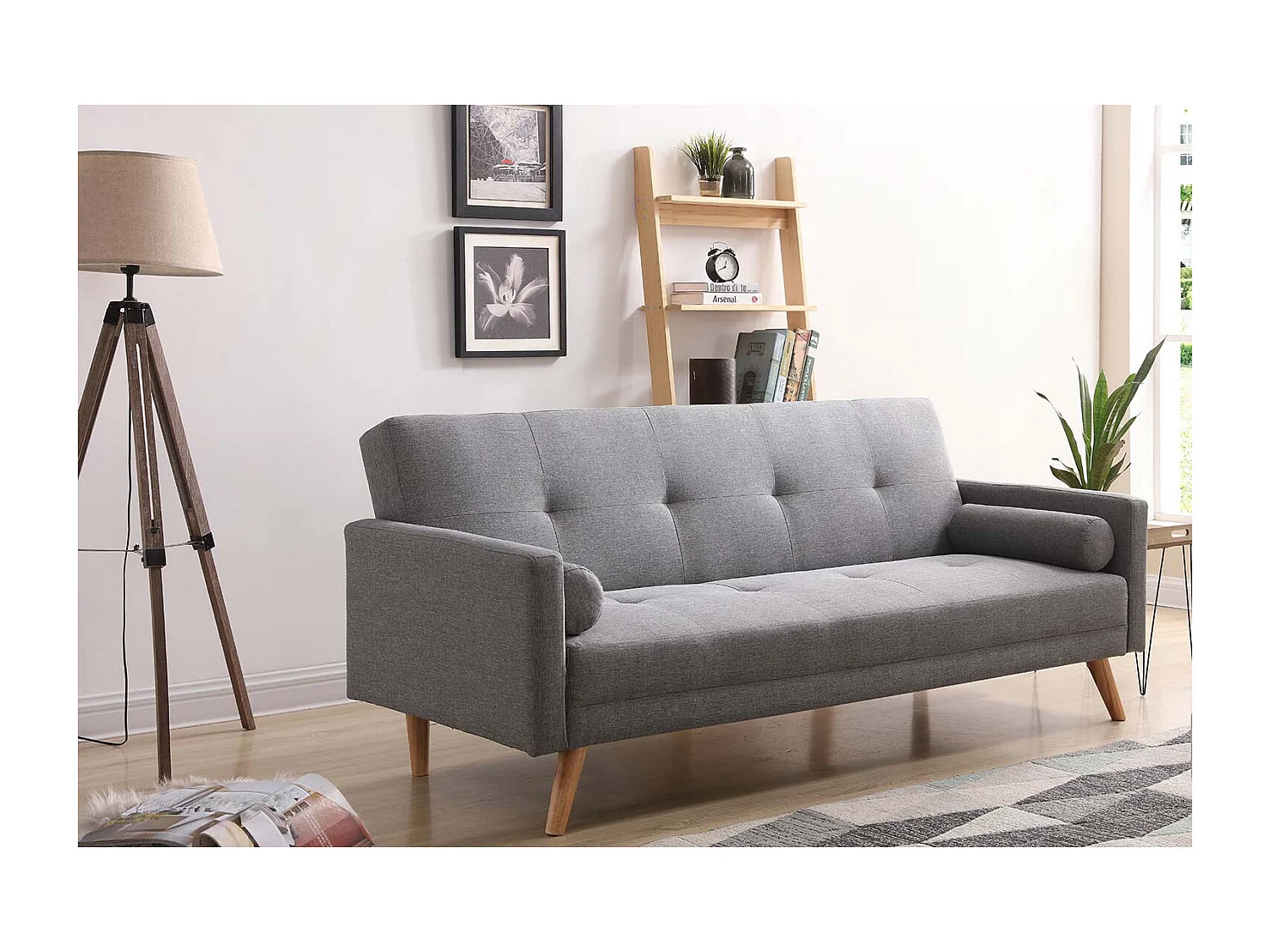 Canapé convertible 3 places en tissu gris WOODEN