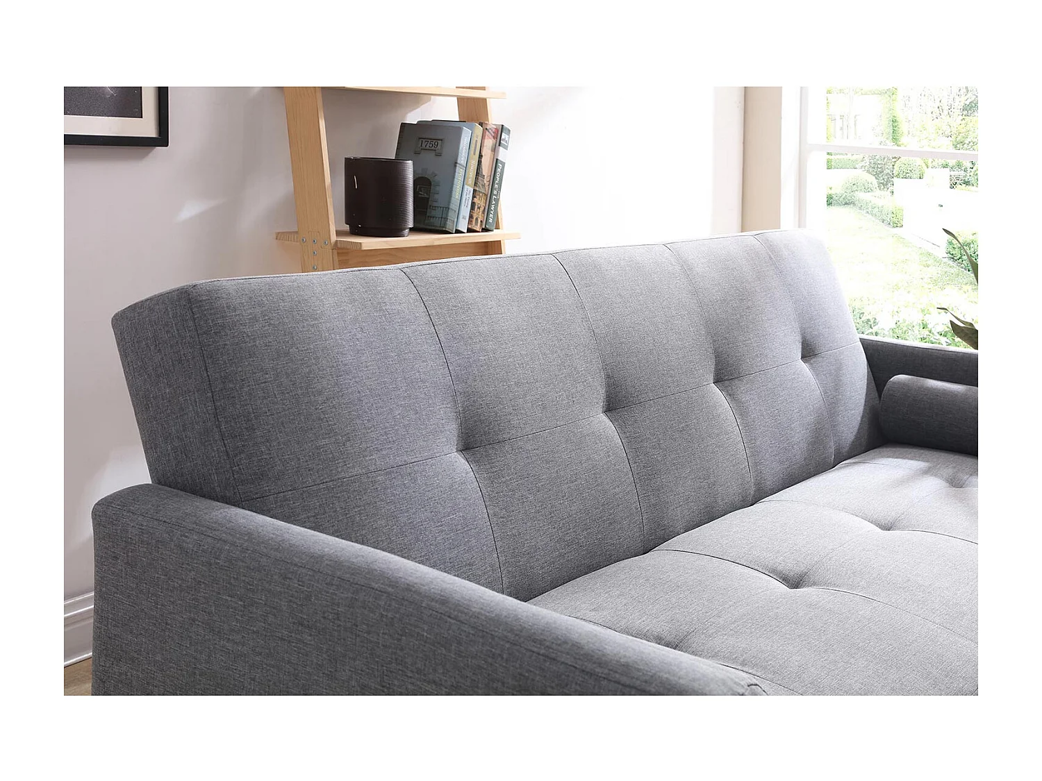 Canapé convertible 3 places en tissu gris WOODEN