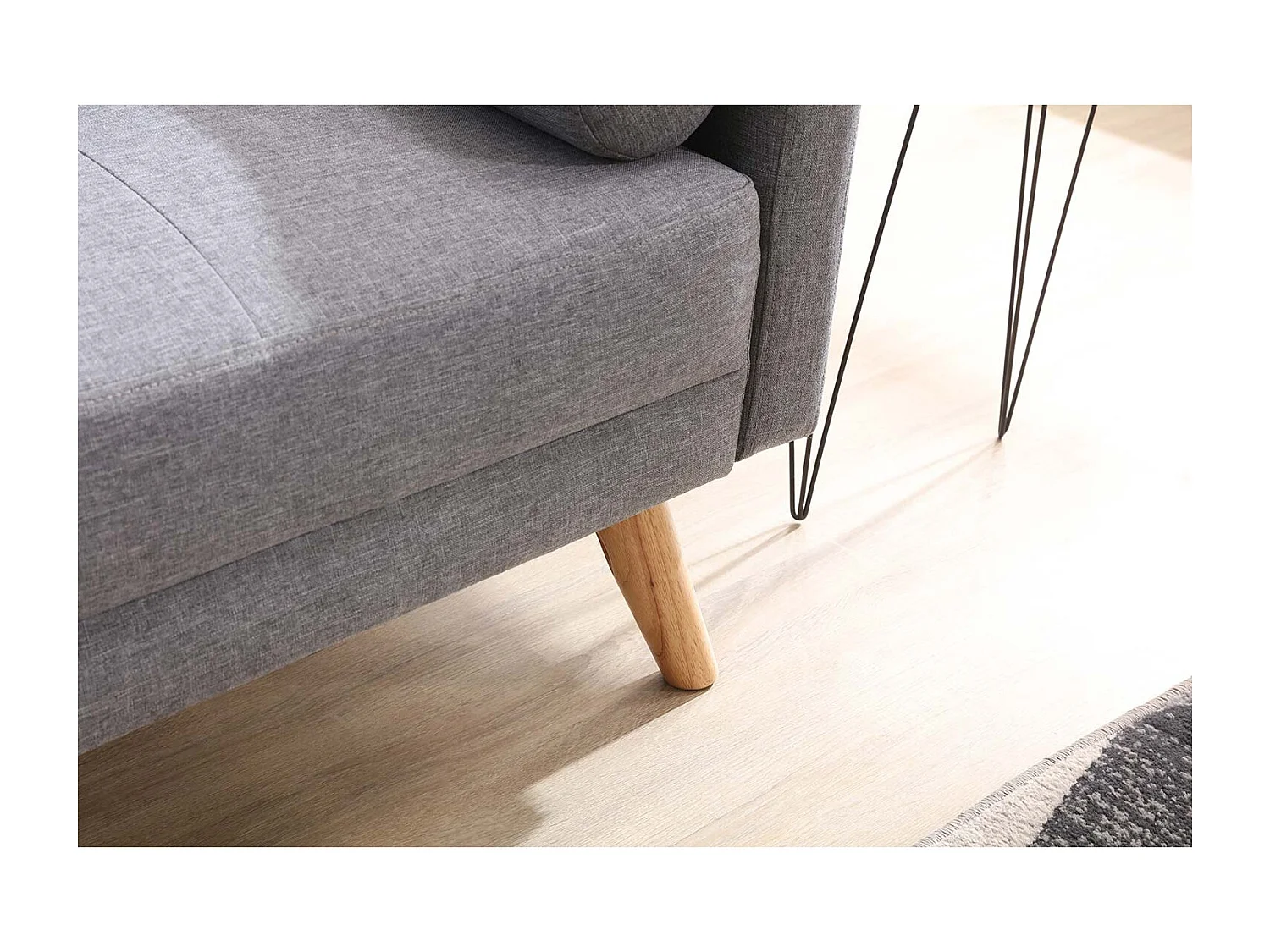 Canapé convertible 3 places en tissu gris WOODEN