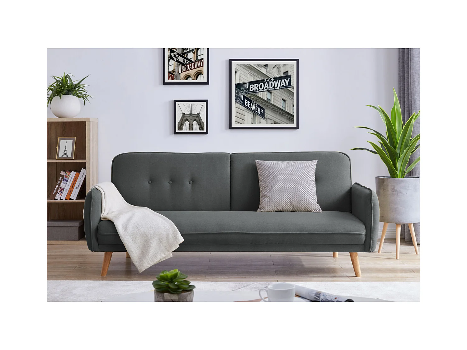 Sofá escandinavo convertible 3 plazas de tela gris oscuro NORA