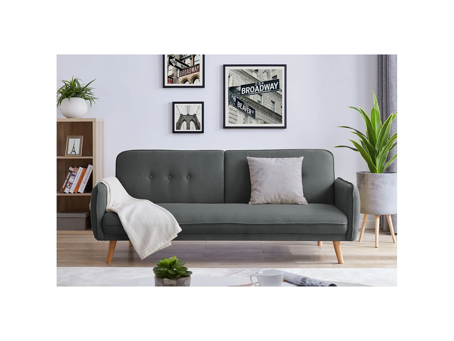 Canapé scandinave convertible 3 places en tissu gris foncé NORA