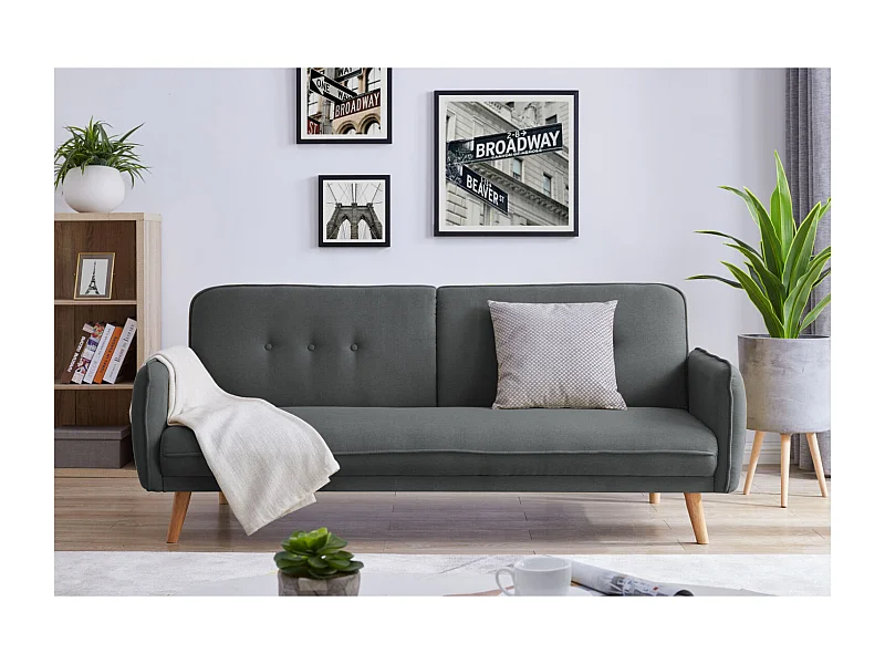 Canapé scandinave convertible 3 places en tissu gris foncé NORA