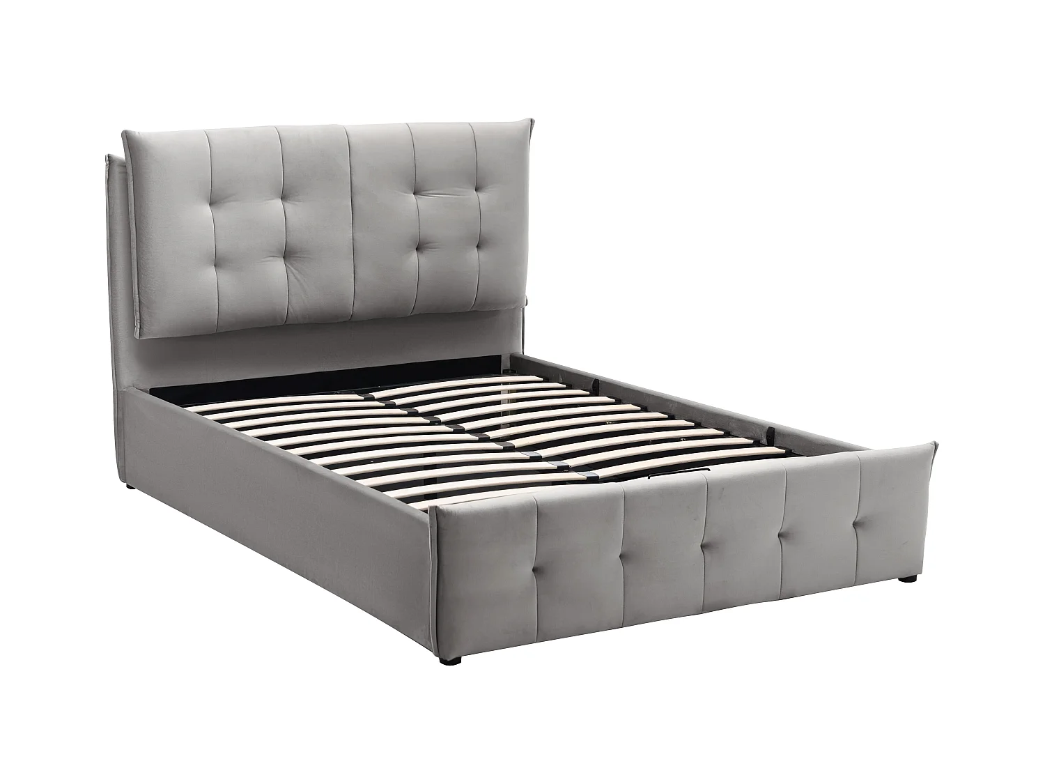 Lit coffre 160 x 200 cm - Velours - Gris clair - OLERIA
