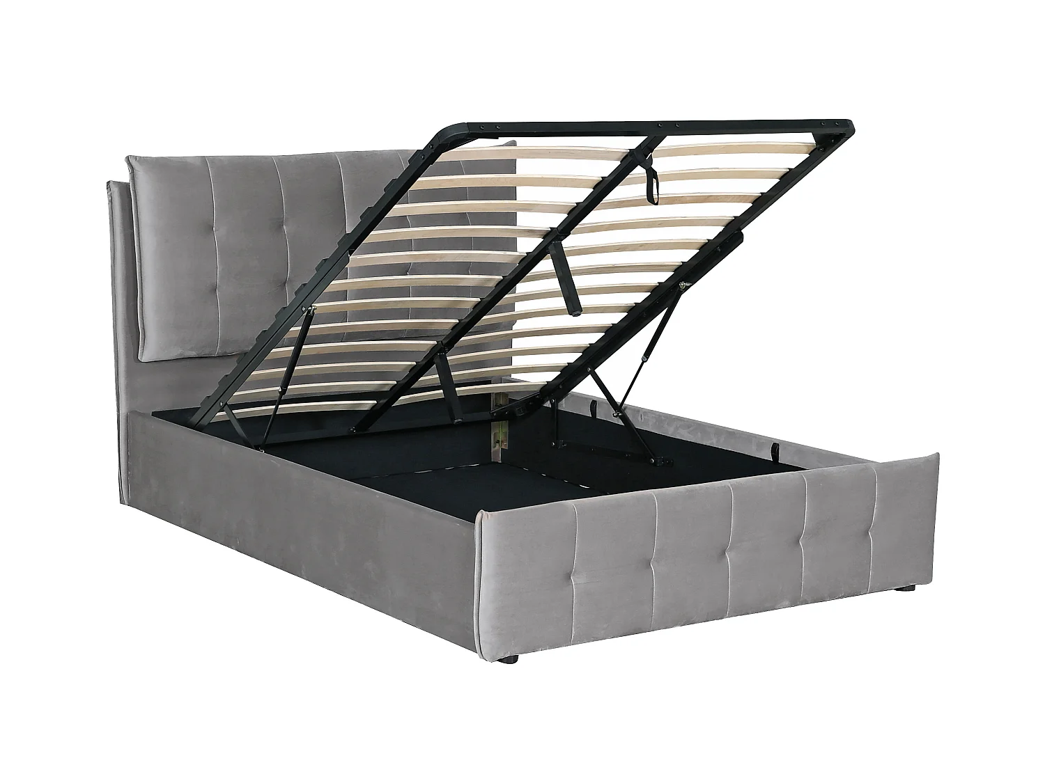 Lit coffre 160 x 200 cm - Velours - Gris clair - OLERIA