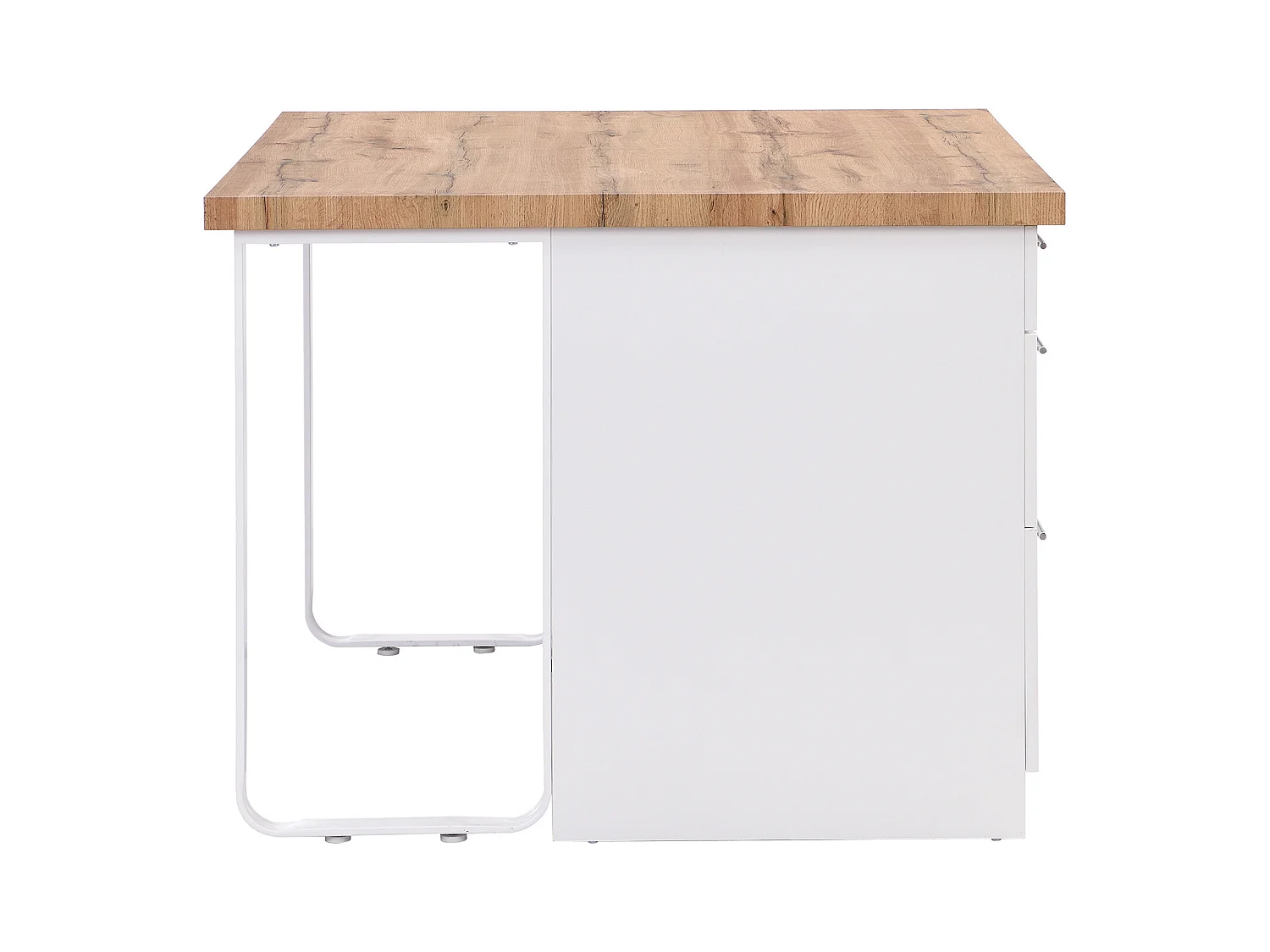 Kücheninsel mit 6 Schubladen aus MDF & Metall - Weiß & Holzfarben hell - ALEGRITA