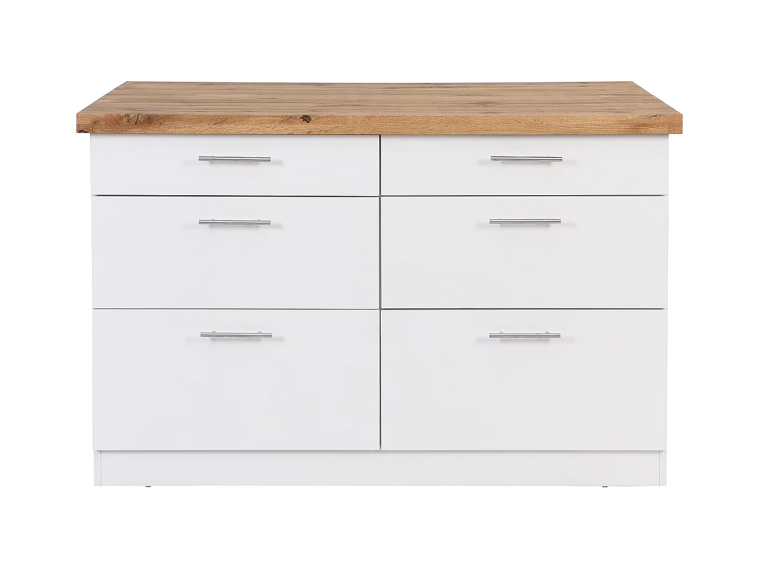 Isla central de cocina con 6 cajones de MDF y metal - Blanco y Natural claro - ALEGRITA