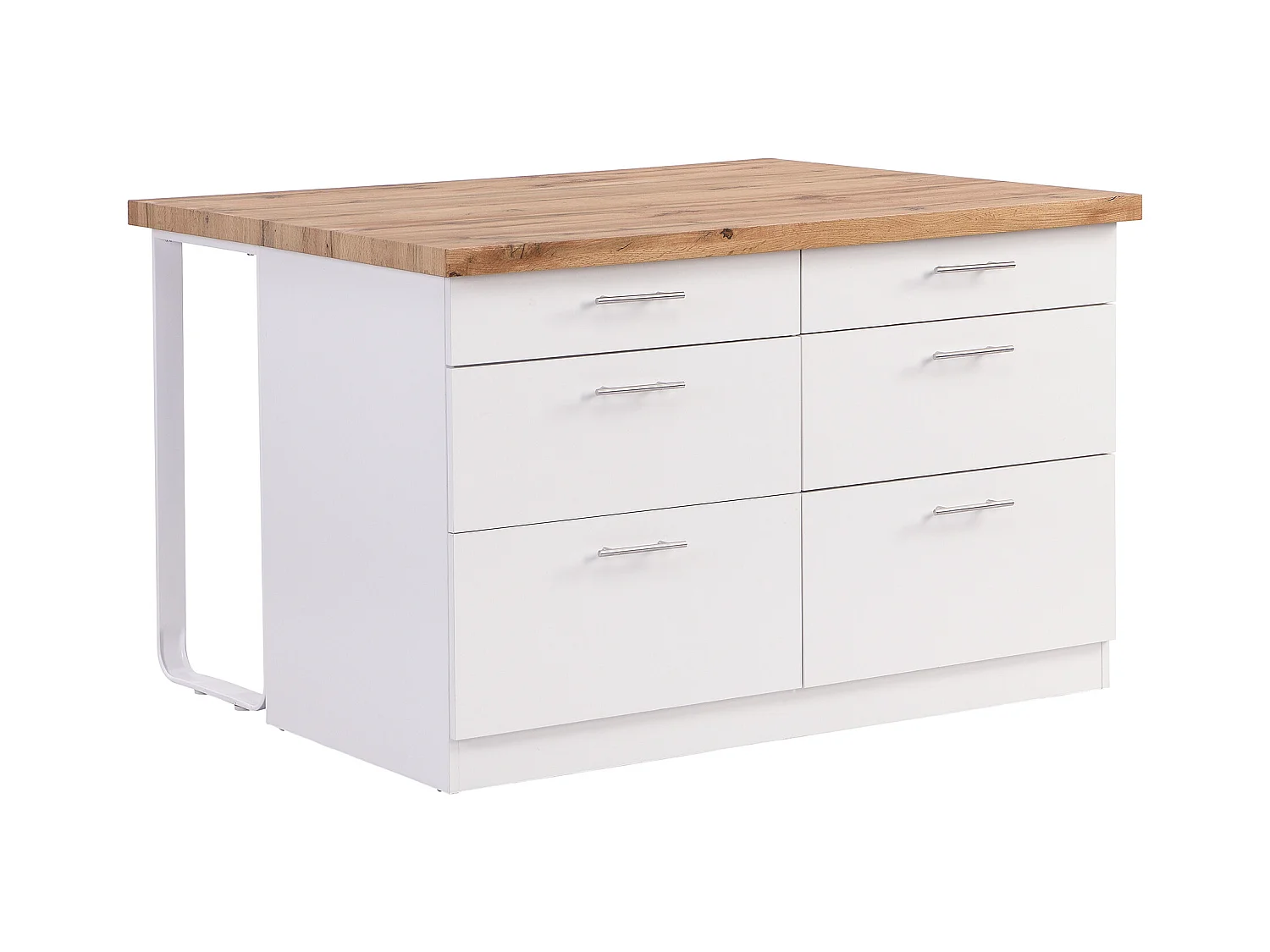 Isla central de cocina con 6 cajones de MDF y metal - Blanco y Natural claro - ALEGRITA