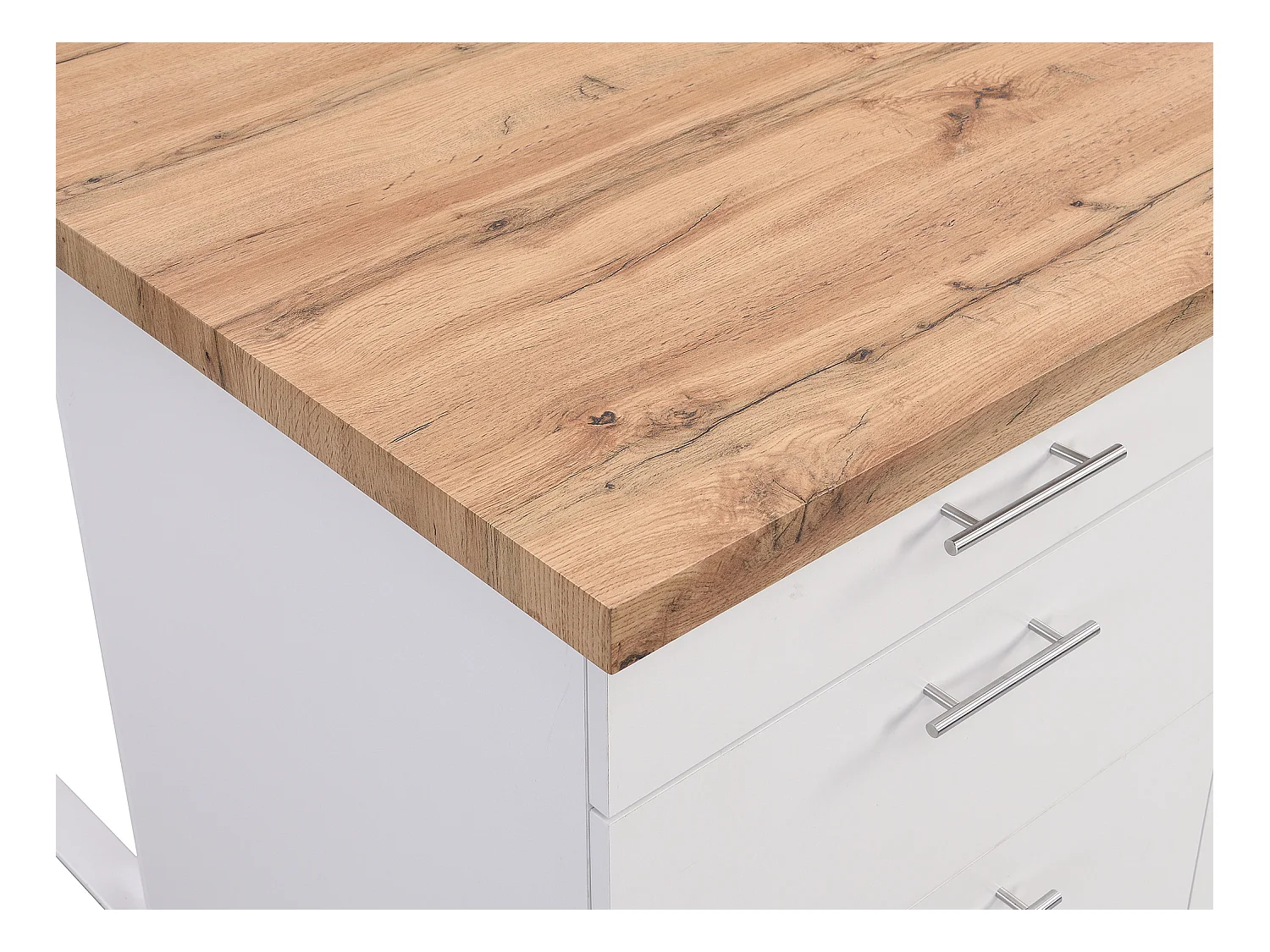 Isla central de cocina con 6 cajones de MDF y metal - Blanco y Natural claro - ALEGRITA