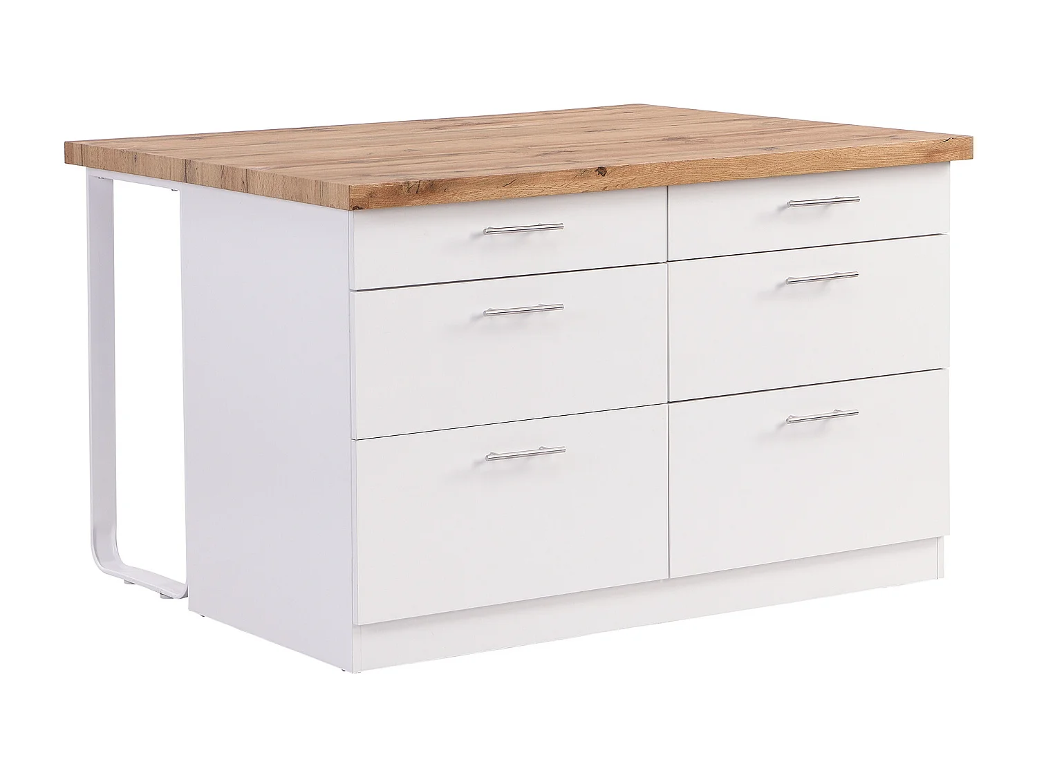 Ilot central de cuisine avec 6 tiroirs en MDF et métal - Blanc et Naturel clair - ALEGRITA