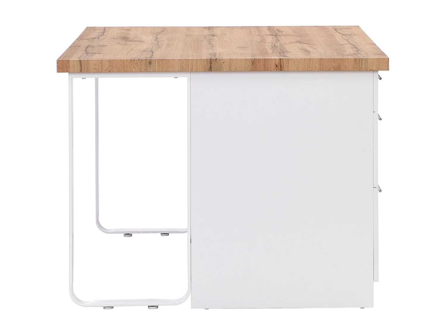 Ilot central de cuisine avec 6 tiroirs en MDF et métal - Blanc et Naturel clair - ALEGRITA