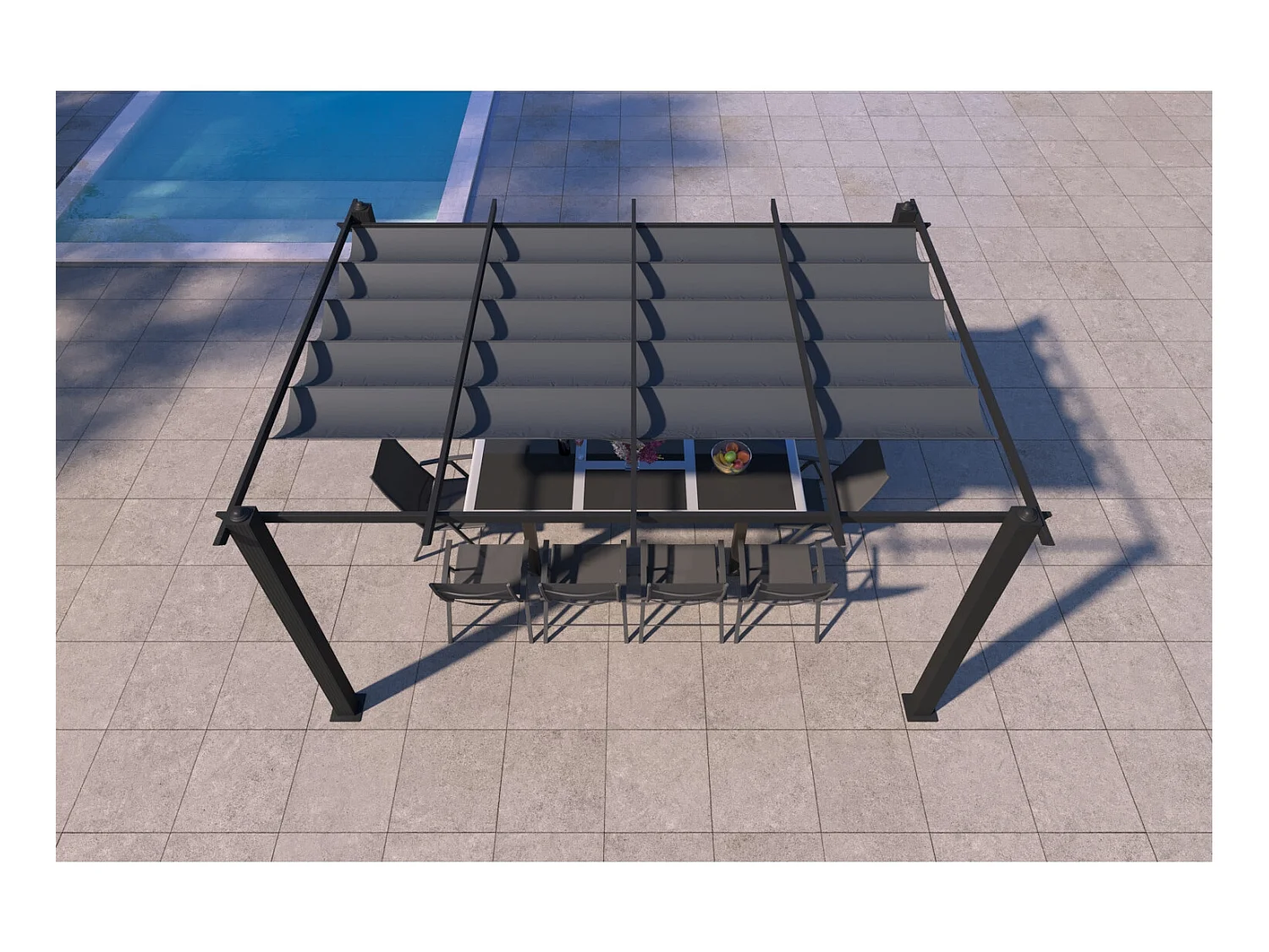 Vrijstaande Pergola 4x3m met uitschuifbaar doek NILA Grijs Aluminium Polyester