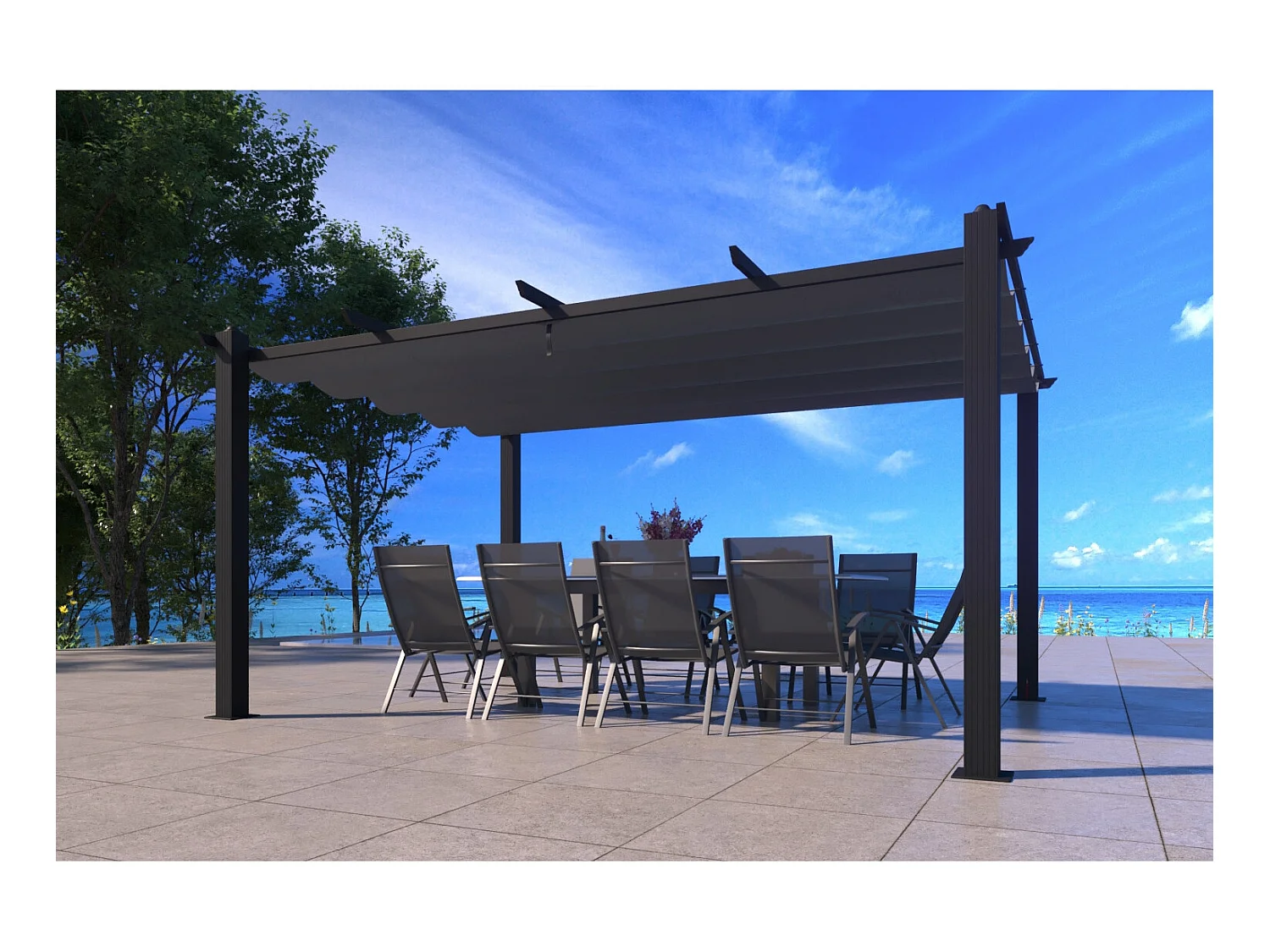 Vrijstaande Pergola 4x3m met uitschuifbaar doek NILA Grijs Aluminium Polyester