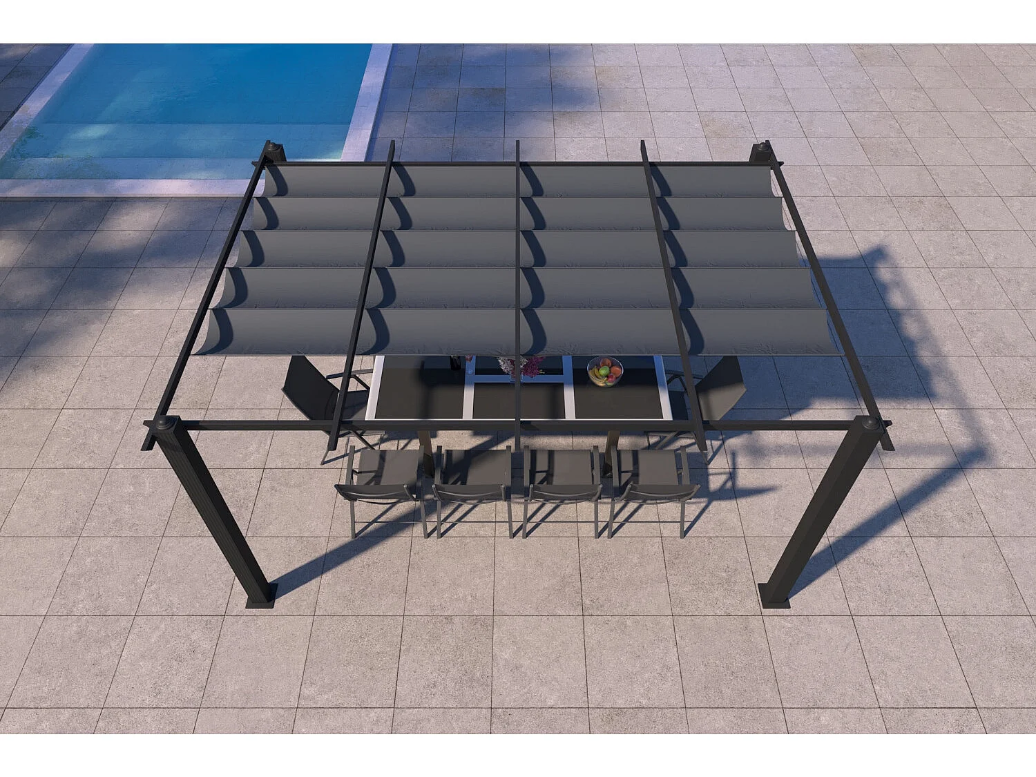 Vrijstaande Pergola 4x3m met uitschuifbaar doek NILA Grijs Aluminium Polyester