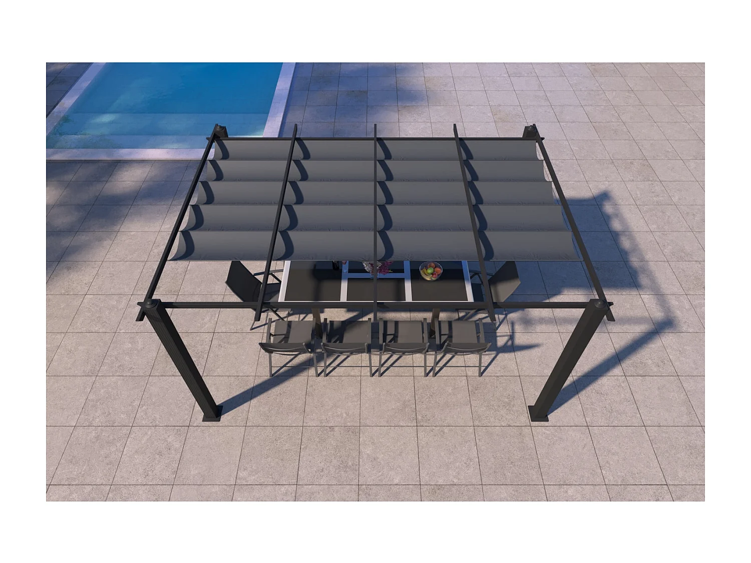 Pergola auto-portée 3 x 4 m avec toile rétractable grise NILA