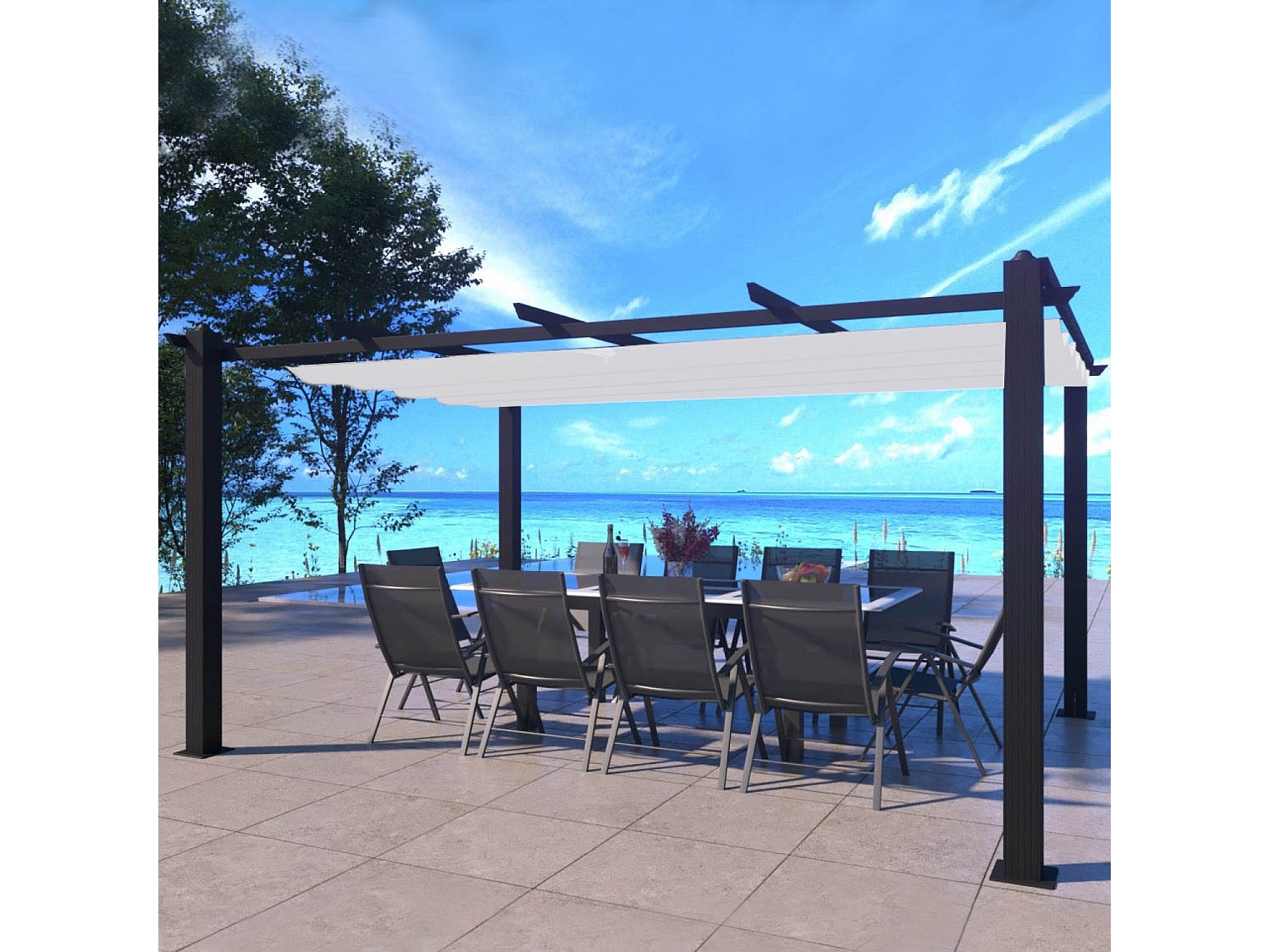 Pérgola autoportante 3,75x2,68 m, aluminio y lona de poliéster NILA