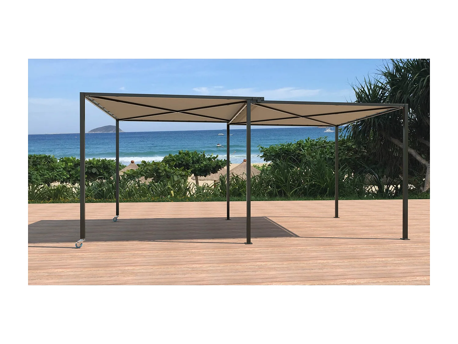 Pérgola corredera de 5,5x2,5 m con ruedas gris y gris topo GIBARA
