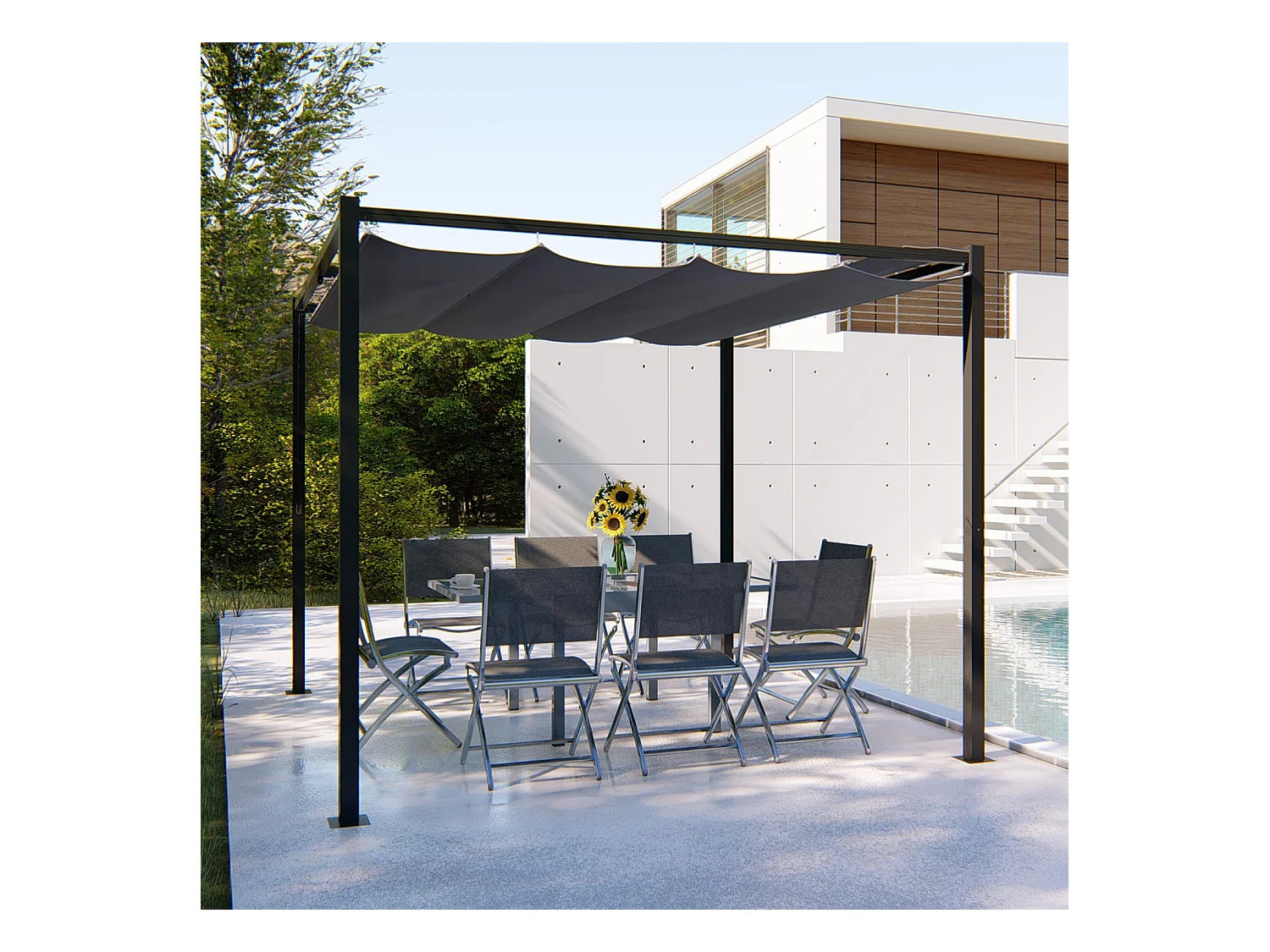 Gazebo autoportante tela poliestere grigia 3 x 3 m TUSA