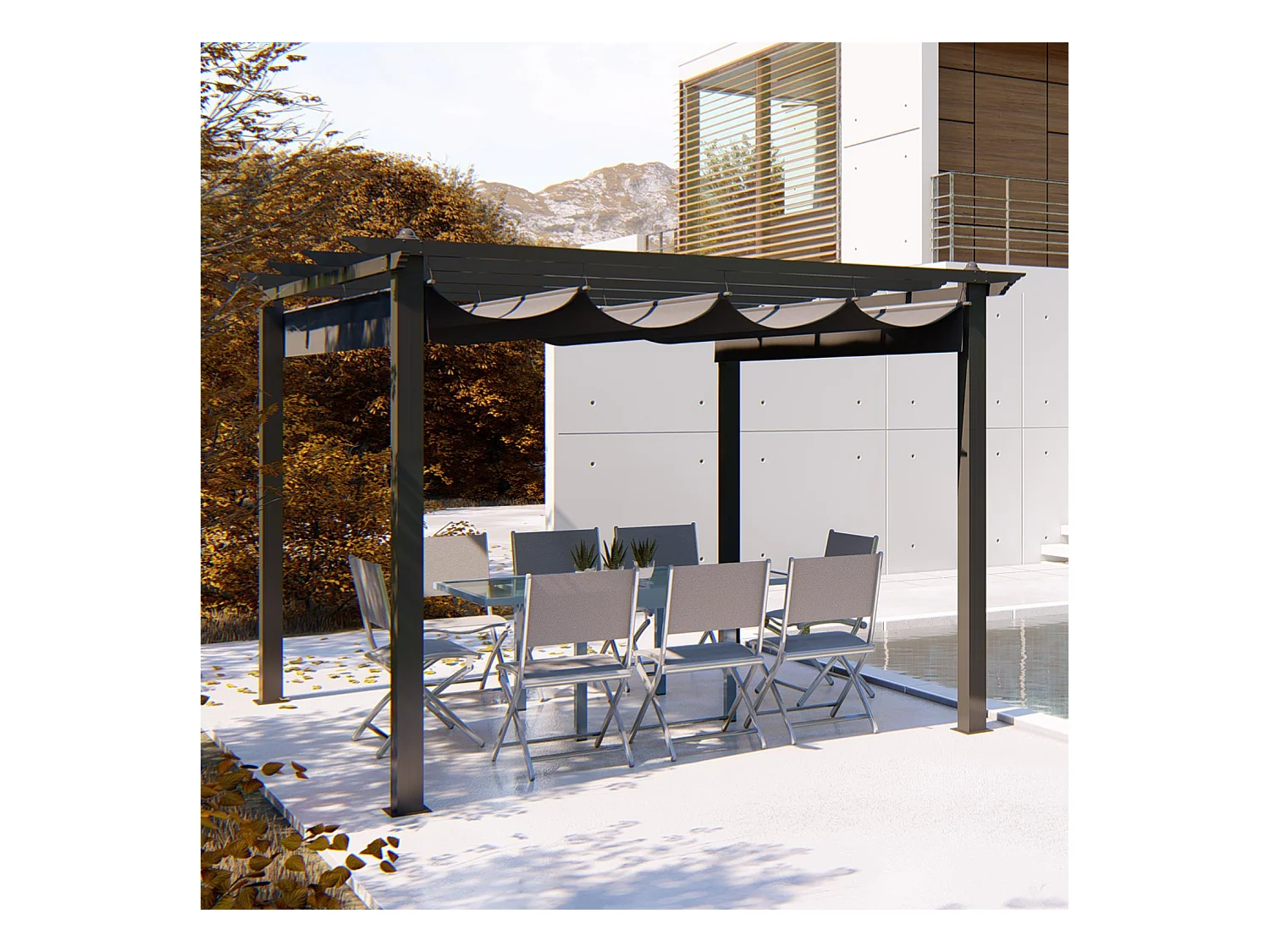 Tonnelle autoportante 3 x 3 m en aluminium et toile grise REGIA