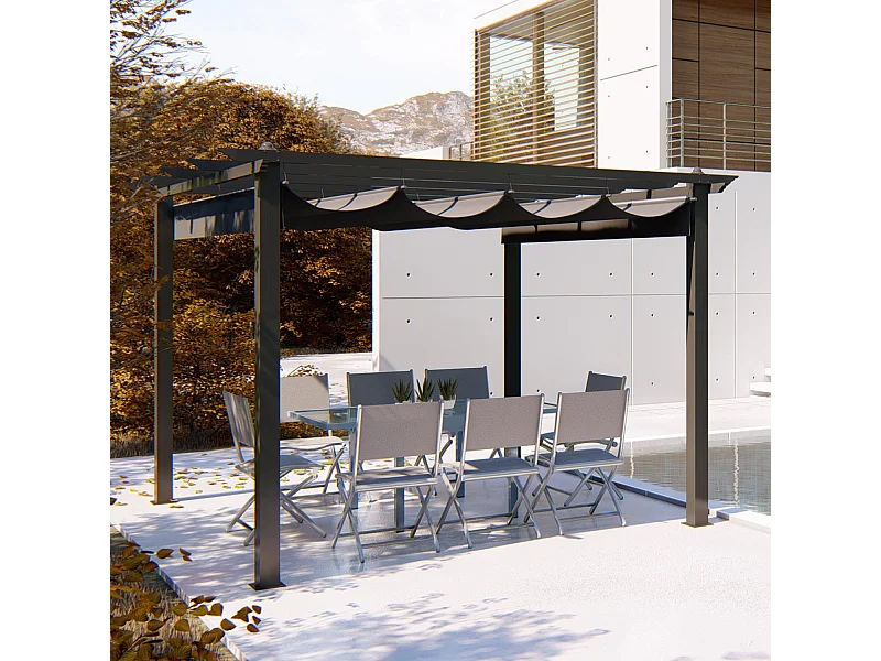 Tonnelle autoportante 3 x 3 m en aluminium et toile grise REGIA