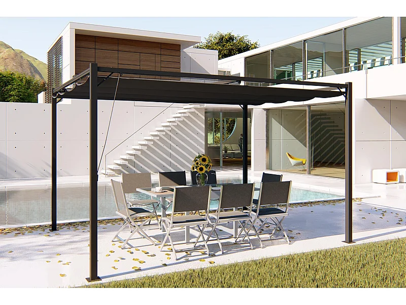 Pérgola Autoportante 3x4m Cinza TUSA em Poliéster - Conforto Ótimo para Jardim e Refeições em Família