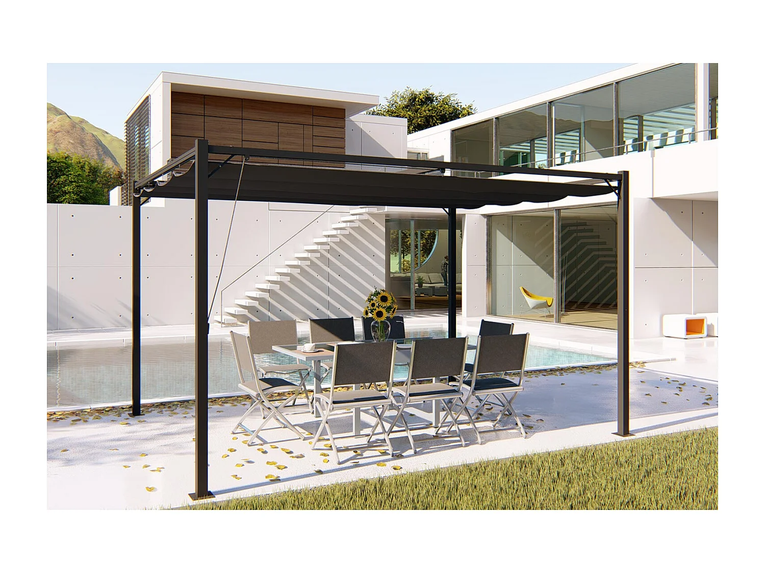 Cenador autoportante de 3x4 m y 12 m², lona de poliéster gris TUSA