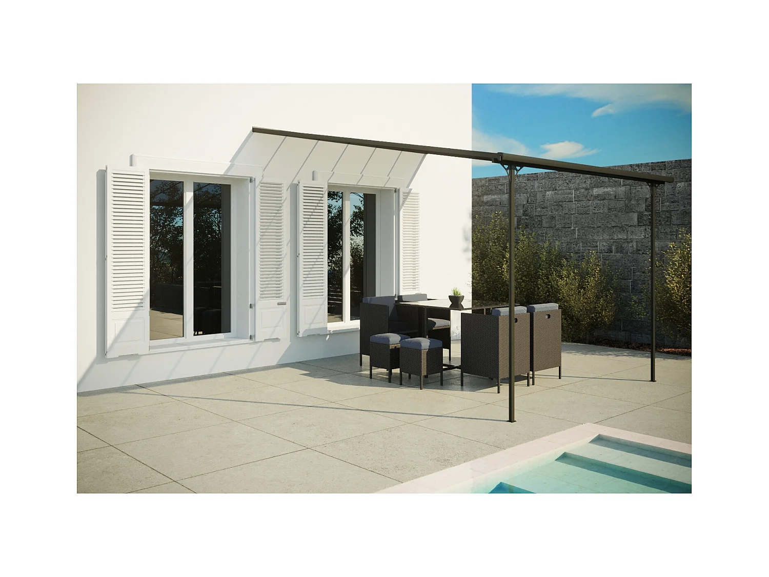 Muurpergola carport 3,75x3,05 m FERRATO 11,44 m² Aluminium Antraciet Grijs