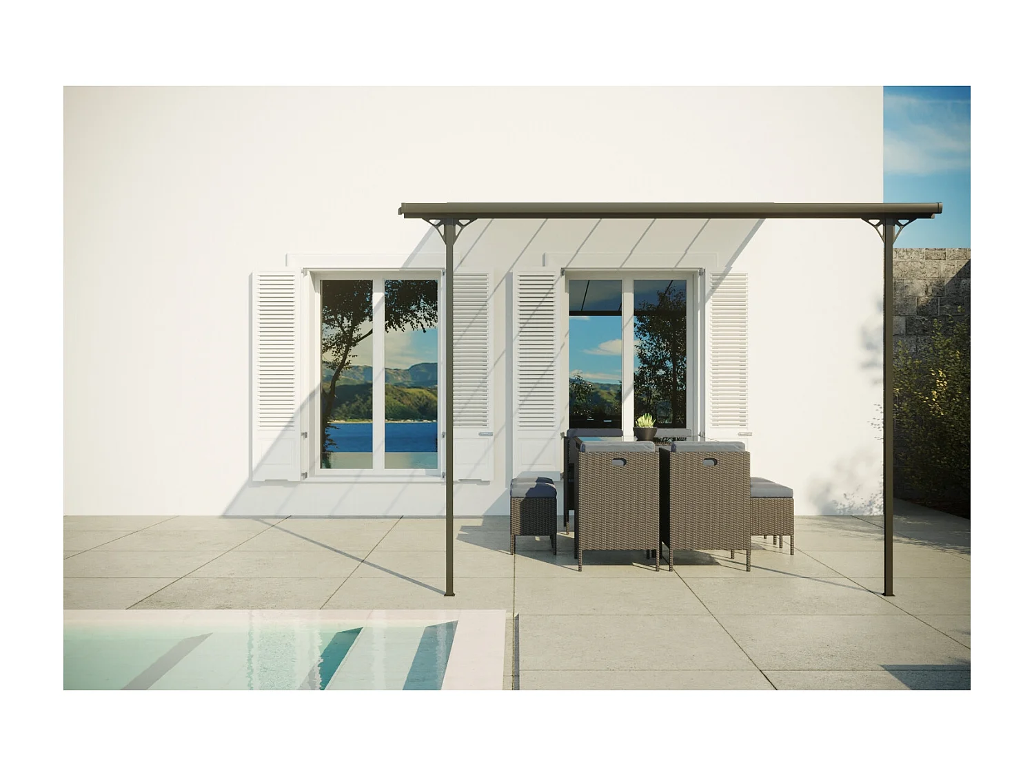 Muurpergola carport 3,75x3,05 m FERRATO 11,44 m² Aluminium Antraciet Grijs