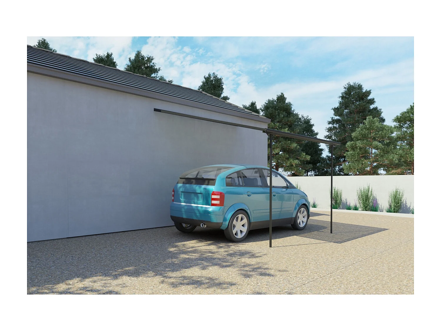 Muurpergola carport 3,75x3,05 m FERRATO 11,44 m² Aluminium Antraciet Grijs