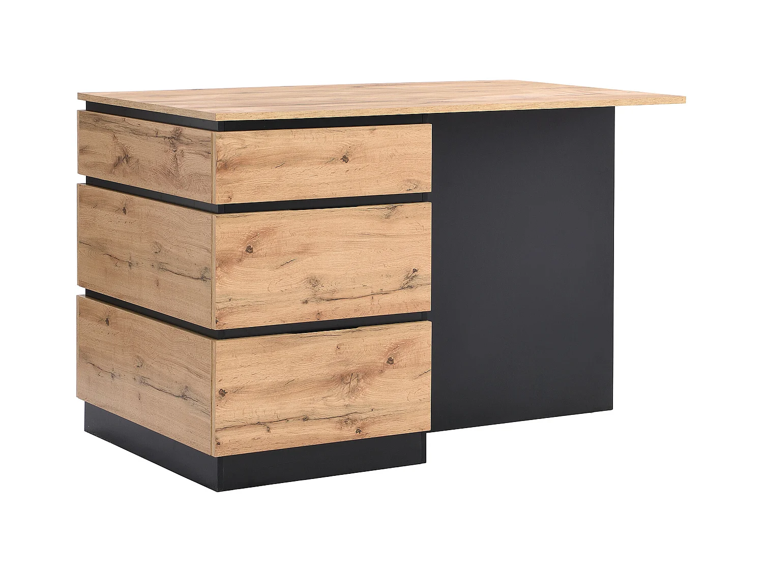 Wyspa kuchenna z 6 szufladami i 4 półkami MDF - Naturalny jasny i Czarny - POMARELA