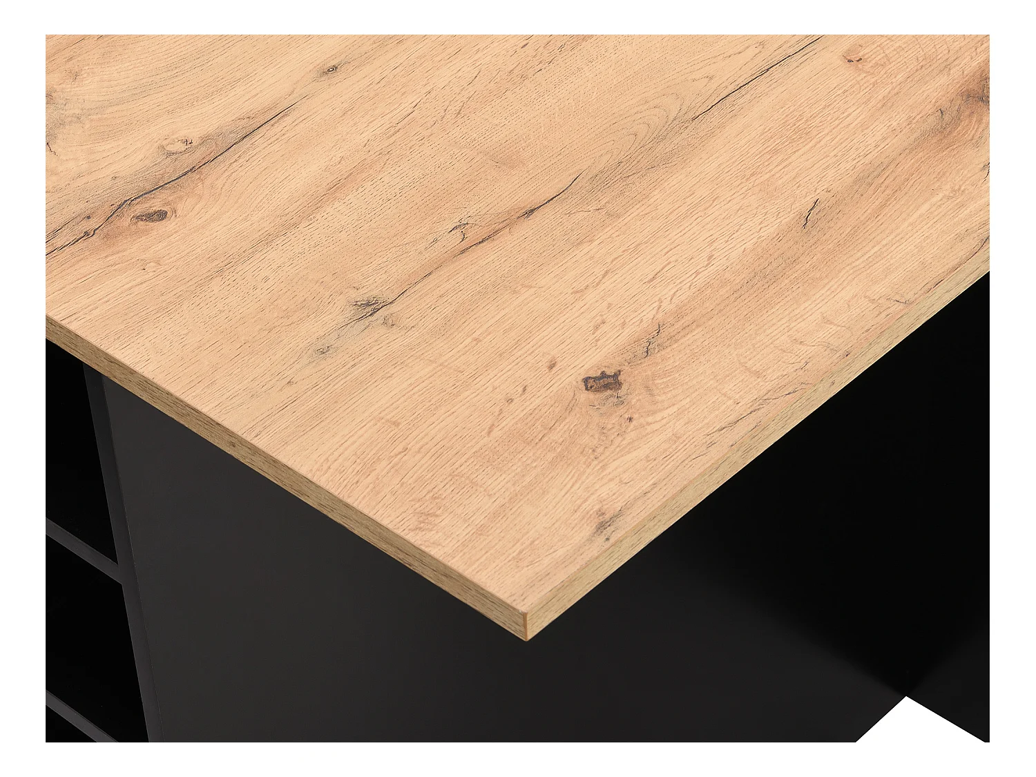 Wyspa kuchenna z 6 szufladami i 4 półkami MDF - Naturalny jasny i Czarny - POMARELA